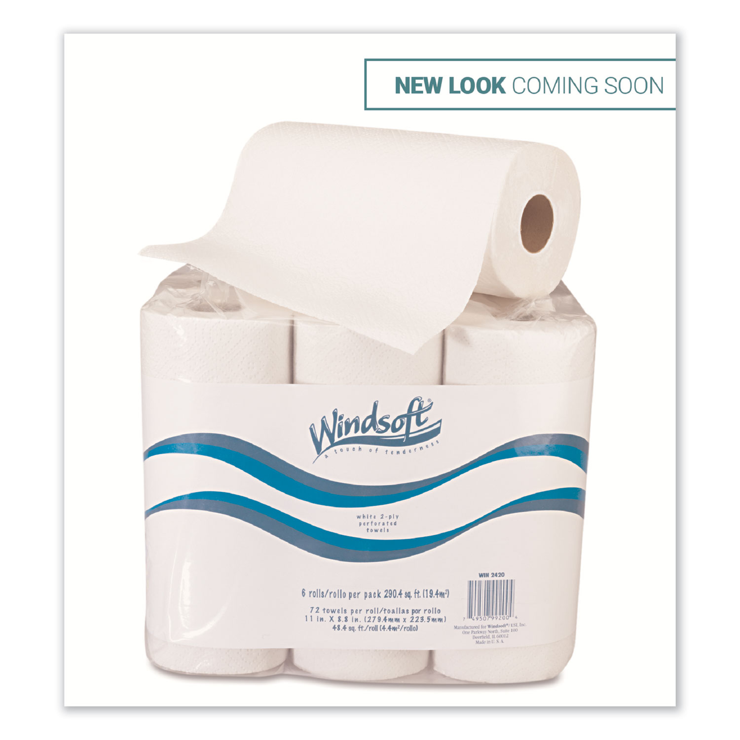  Windsoft WIN2420 Kitchen Roll Towels, 2 Ply, 11 x 9, White, 72/Roll, 6 Rolls/Pack (WIN2420) 