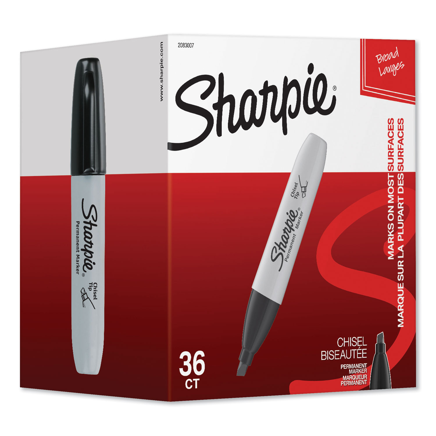  Sharpie 2083007 Chisel Tip Permanent Marker, Broad, Black, 36/Pack (SAN2083007) 
