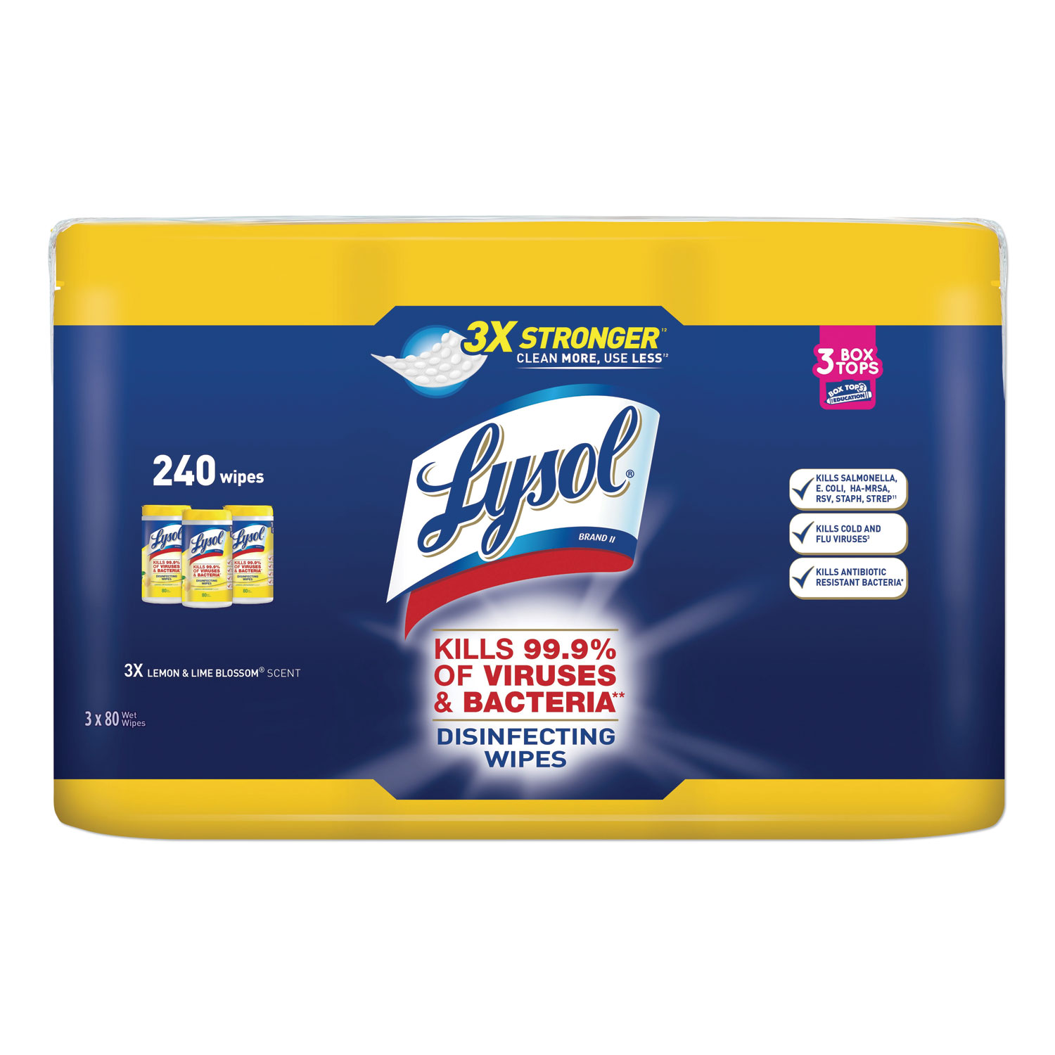  LYSOL Brand 19200-84251 Disinfecting Wipes, 7 x 8, Lemon and Lime Blossom, 80 Wipes/Canister, 3 Canisters/Pack (RAC84251PK) 