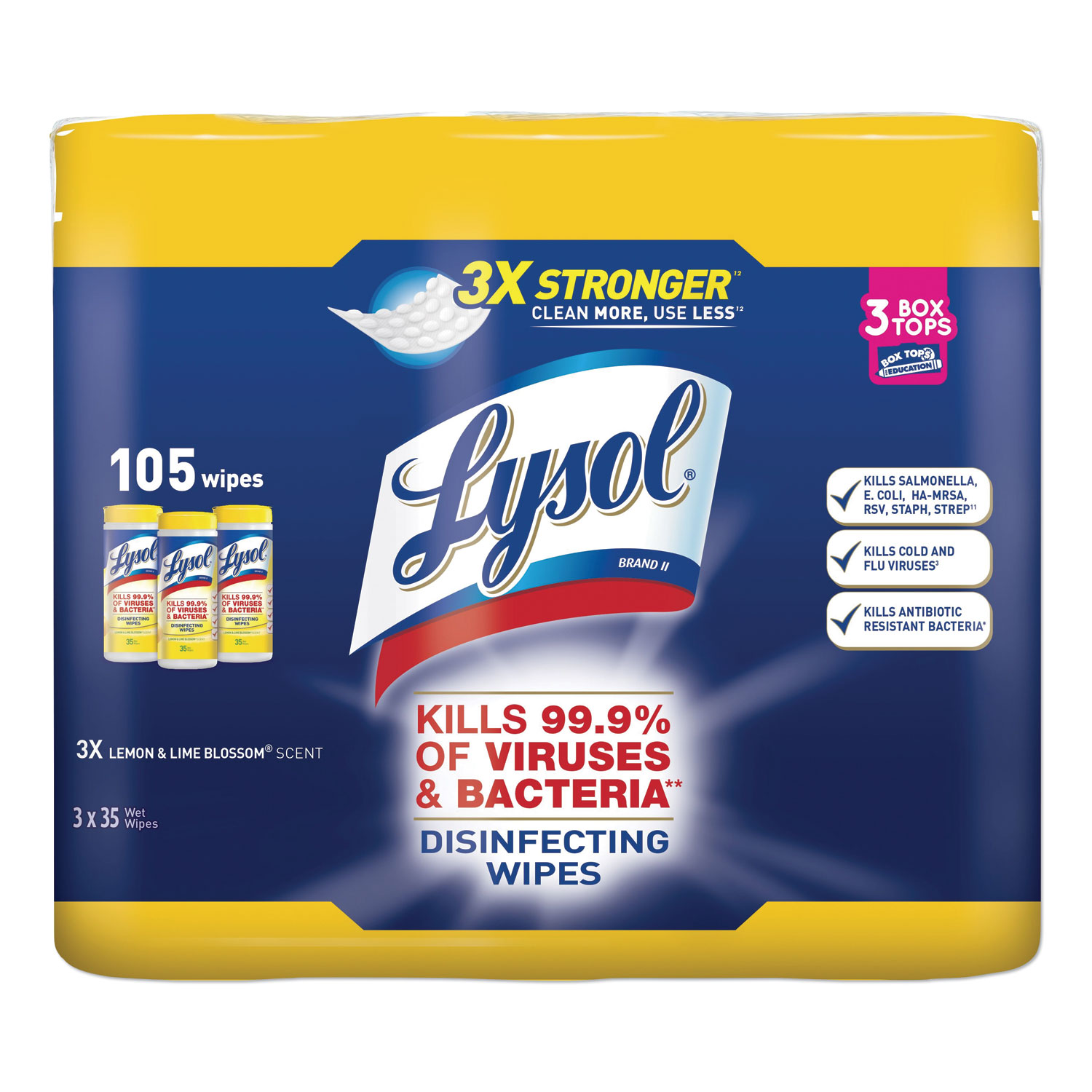  LYSOL Brand 19200-82159 Disinfecting Wipes, 7 x 8, Lemon and Lime Blossom, 35 Wipes/Canister, 3 Canisters/Pack (RAC82159PK) 