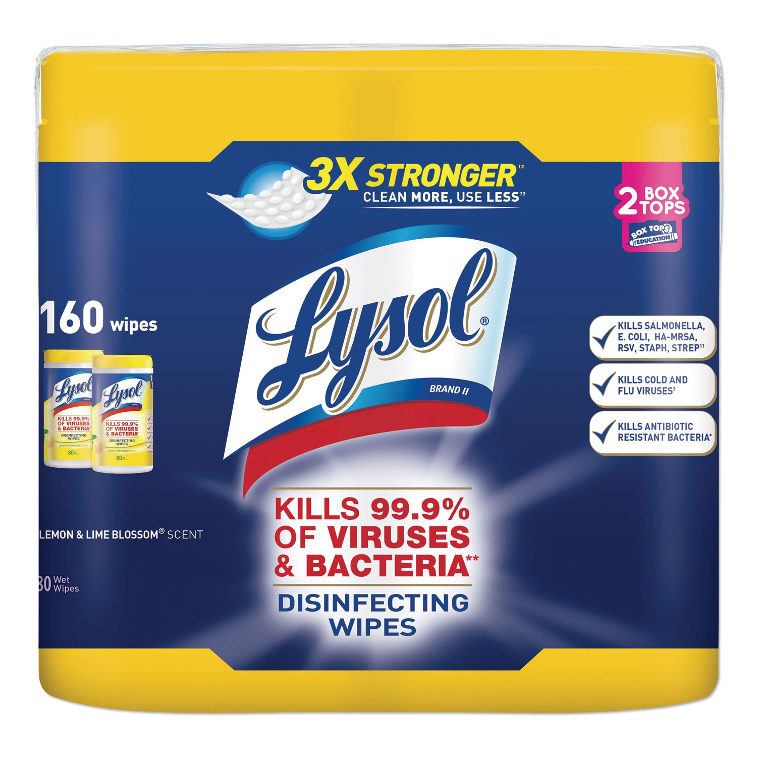  LYSOL Brand 19200-80296 Disinfecting Wipes, 7 x 8, Lemon and Lime Blossom, 80 Wipes/Canister, 2 Canisters/Pack, 3 Packs/Carton (RAC80296) 