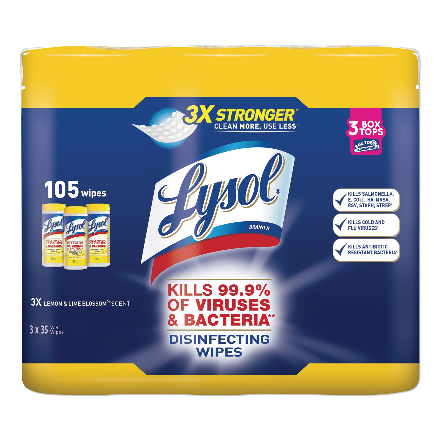  LYSOL Brand 19200-82159 Disinfecting Wipes, 7 x 8, Lemon and Lime Blossom, 35 Wipes/Canister, 3 Canisters/Pack, 4 Packs/Carton (RAC82159CT) 