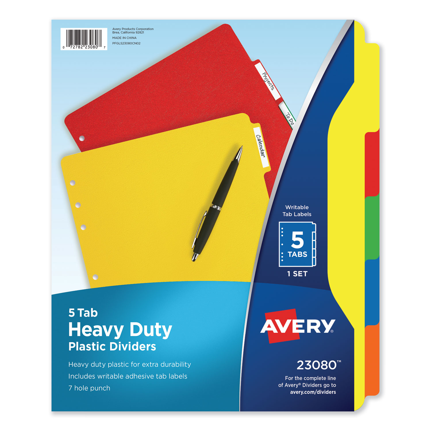 1 Set 11 X 8.5 Assorted Avery Insertable Big Tab Plastic Dividers 5-Tab 