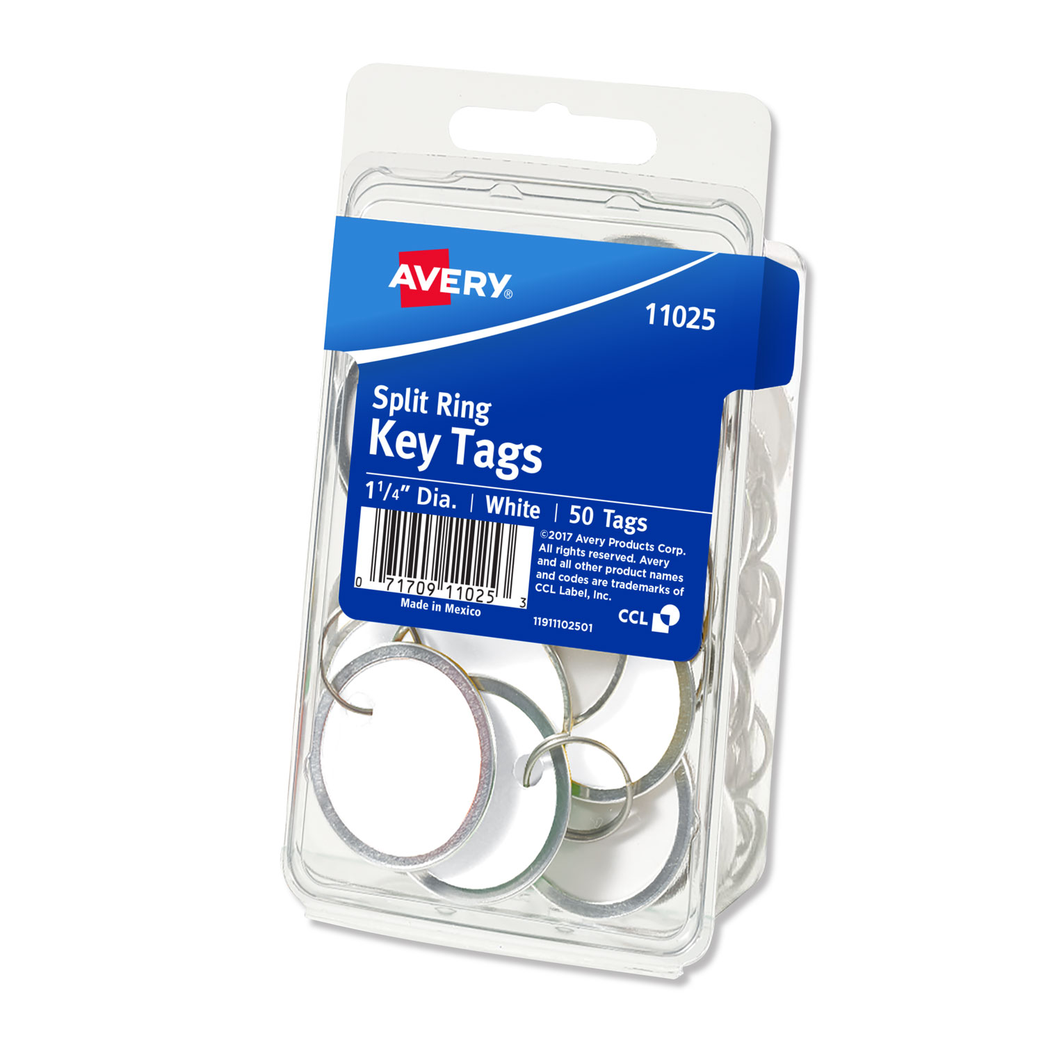  Avery 11025 Key Tags with Split Ring, 1 1/4 dia, White, 50/Pack (AVE11025) 