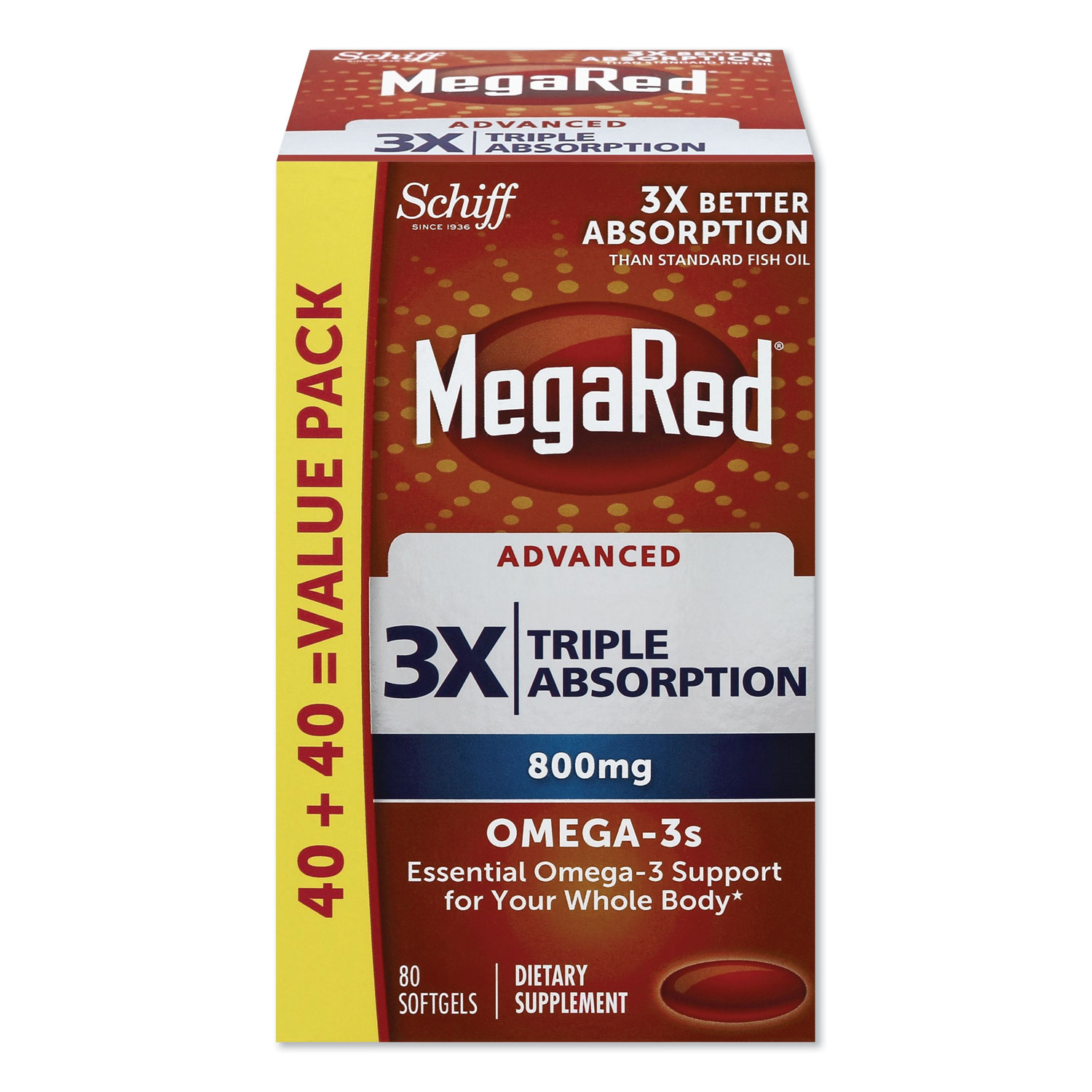  MegaRed 20525-97413 Advanced Triple Absorption Omega-3 Softgel, 80 Count (MEG97413EA) 