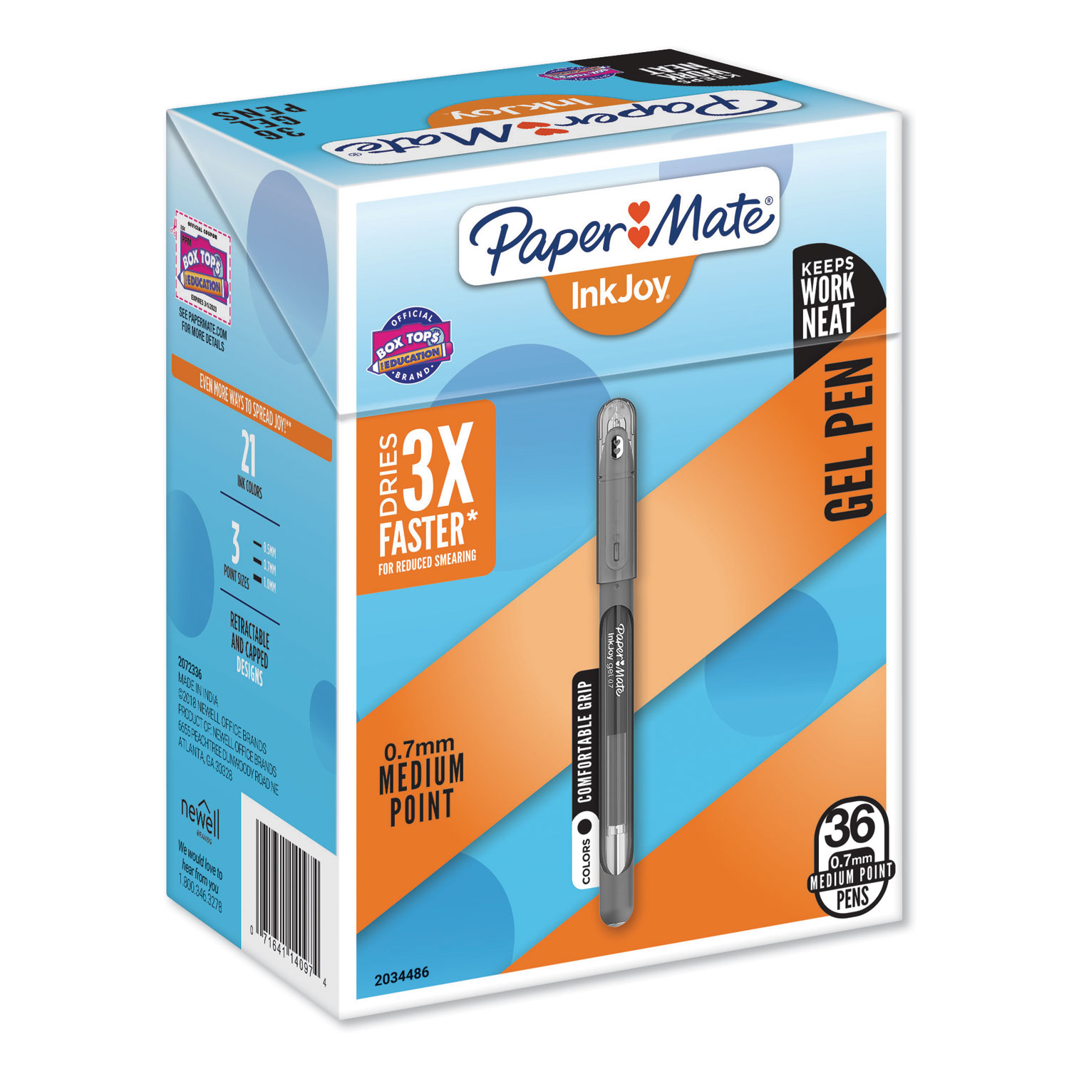  Paper Mate 2034486 InkJoy Stick Gel Pen, Medium 0.7mm, Black Ink/Barrel, 36/Pack (PAP2034486) 