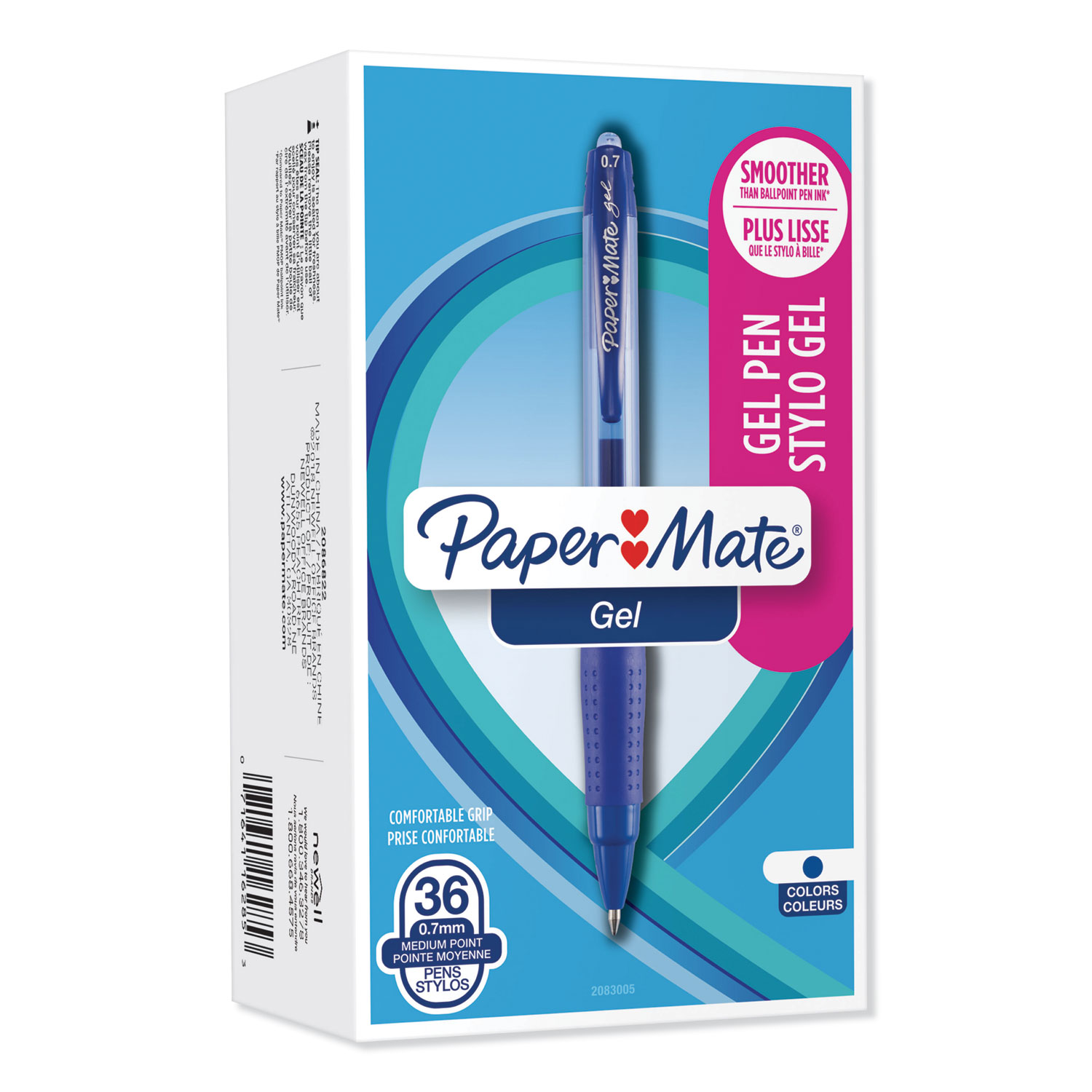  Paper Mate 2083005 Retractable Gel Pen, Medium 0.7mm, Blue Ink/Barrel, 36/Pack (PAP2083005) 