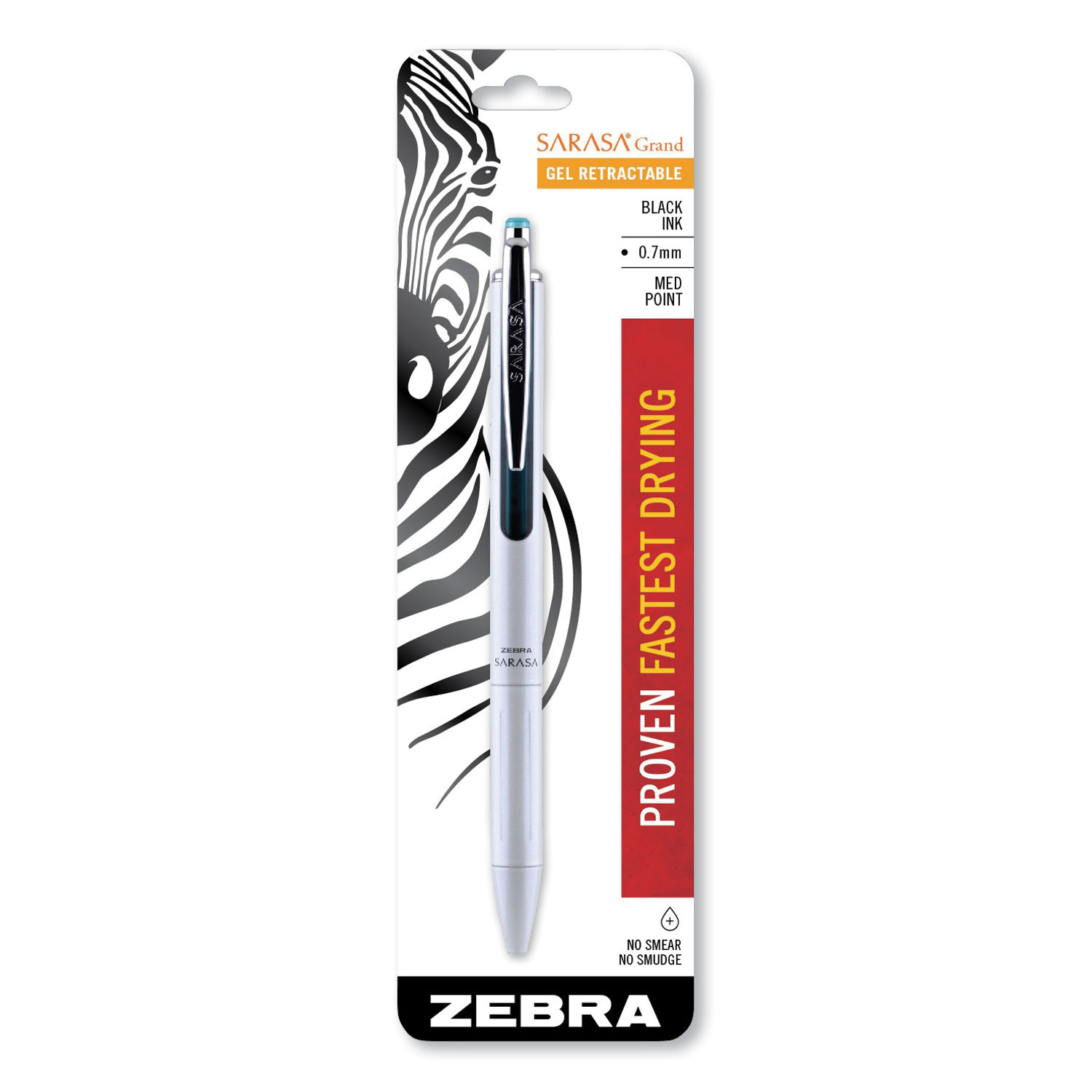  Zebra 45101 Sarasa Grand Retractable Gel Pen, Medium 0.7 mm, Black Ink, White Barrel (ZEB45101) 