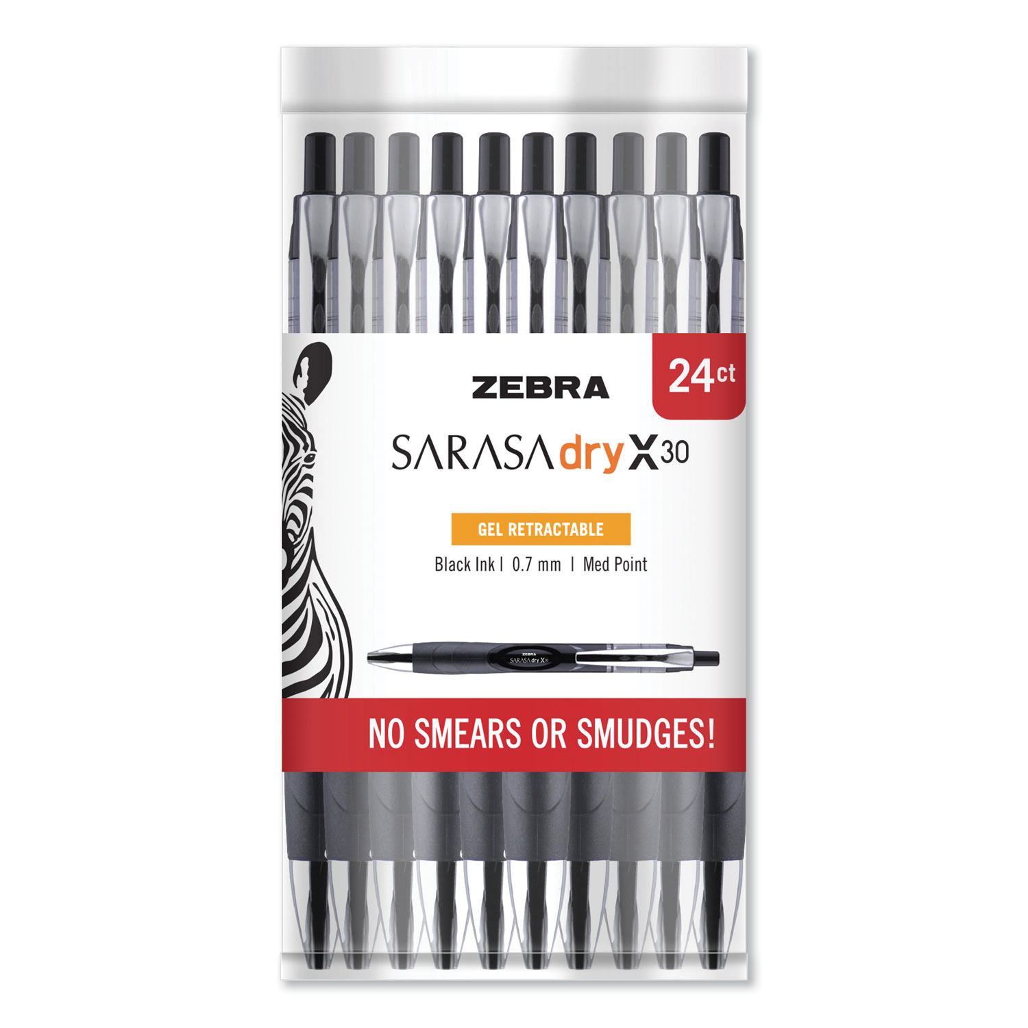  Zebra 47024 Sarasa Dry Gel X30 Retractable Pen, Medium 0.7 mm, Black Ink, Black Barrel (ZEB47024) 