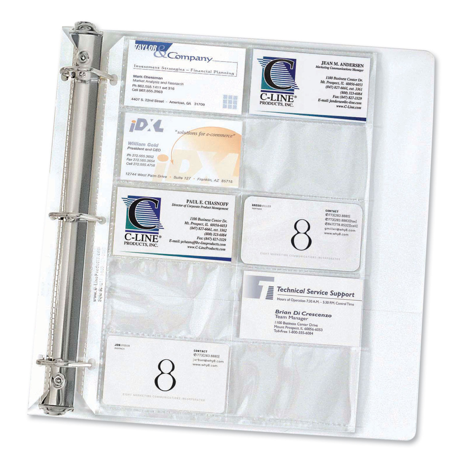 C-Line 61217 Business Card Binder Pages, Holds 20 Cards, 8 1/8 x 11 1/4, Clear, 10/Pack (CLI61217) 