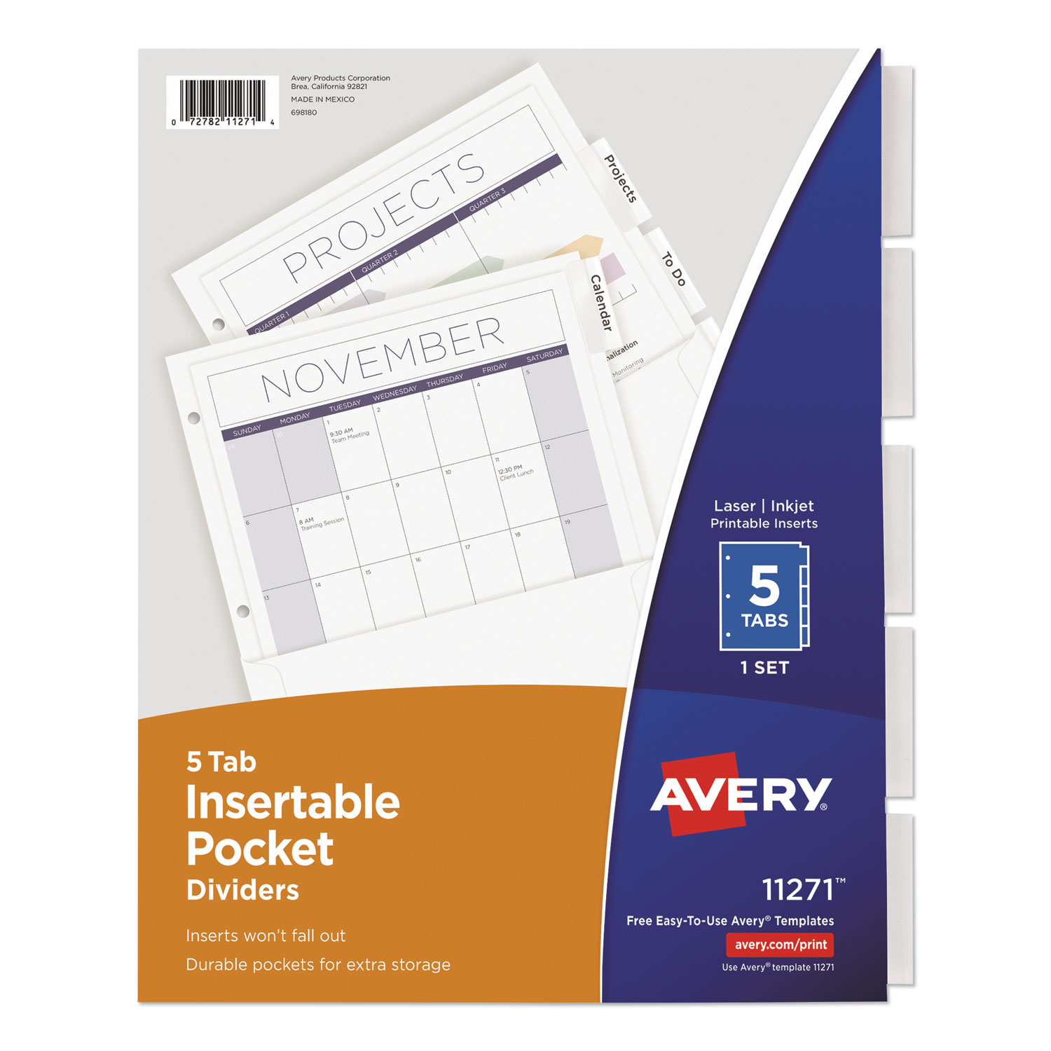  Avery 11270 Insertable Dividers w/Single Pockets, 5-Tab, 11 1/4 x 9 1/8 (AVE11270) 