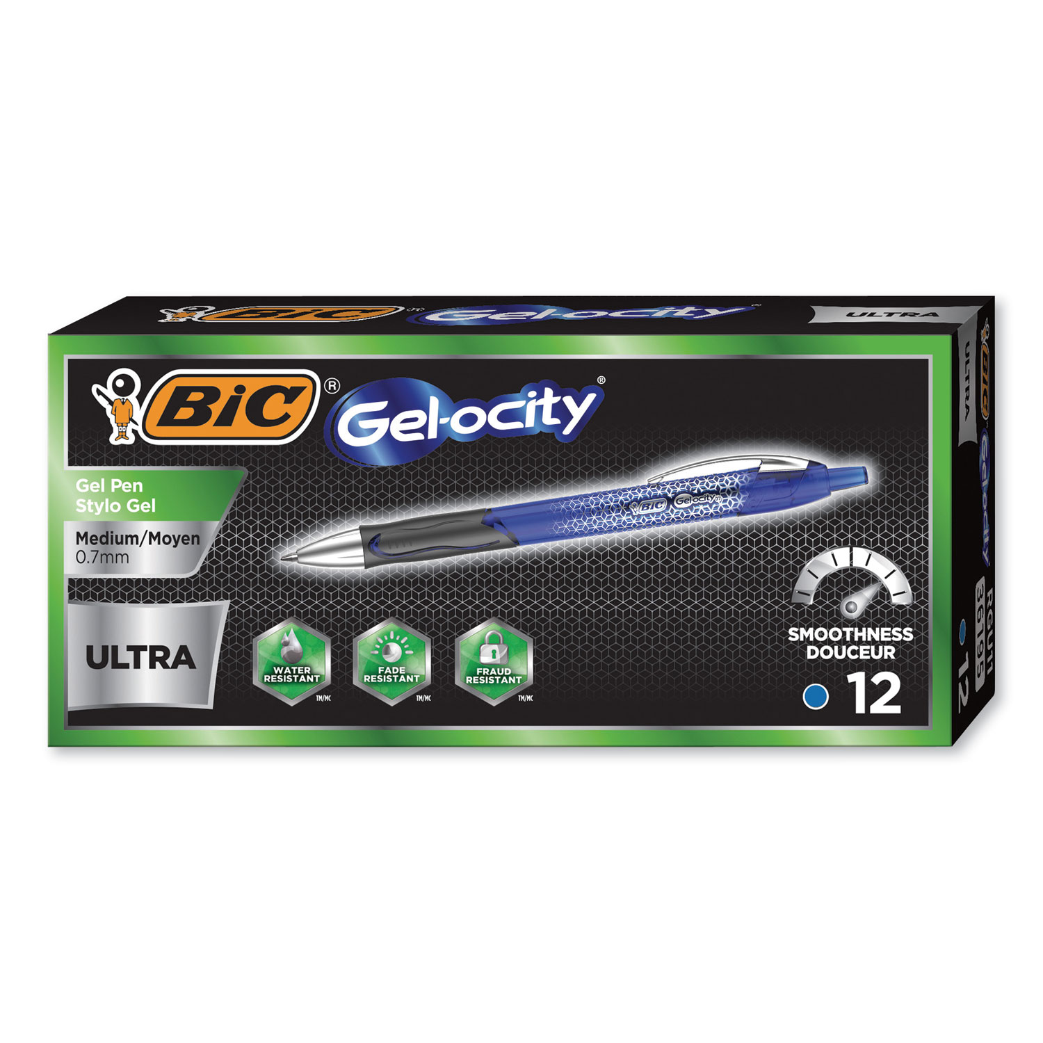  BIC RGU11BE Gel-ocity Ultra Retractable Gel Pen, Medium 0.7 mm, Blue Ink/Barrel, Dozen (BICRGU11BE) 