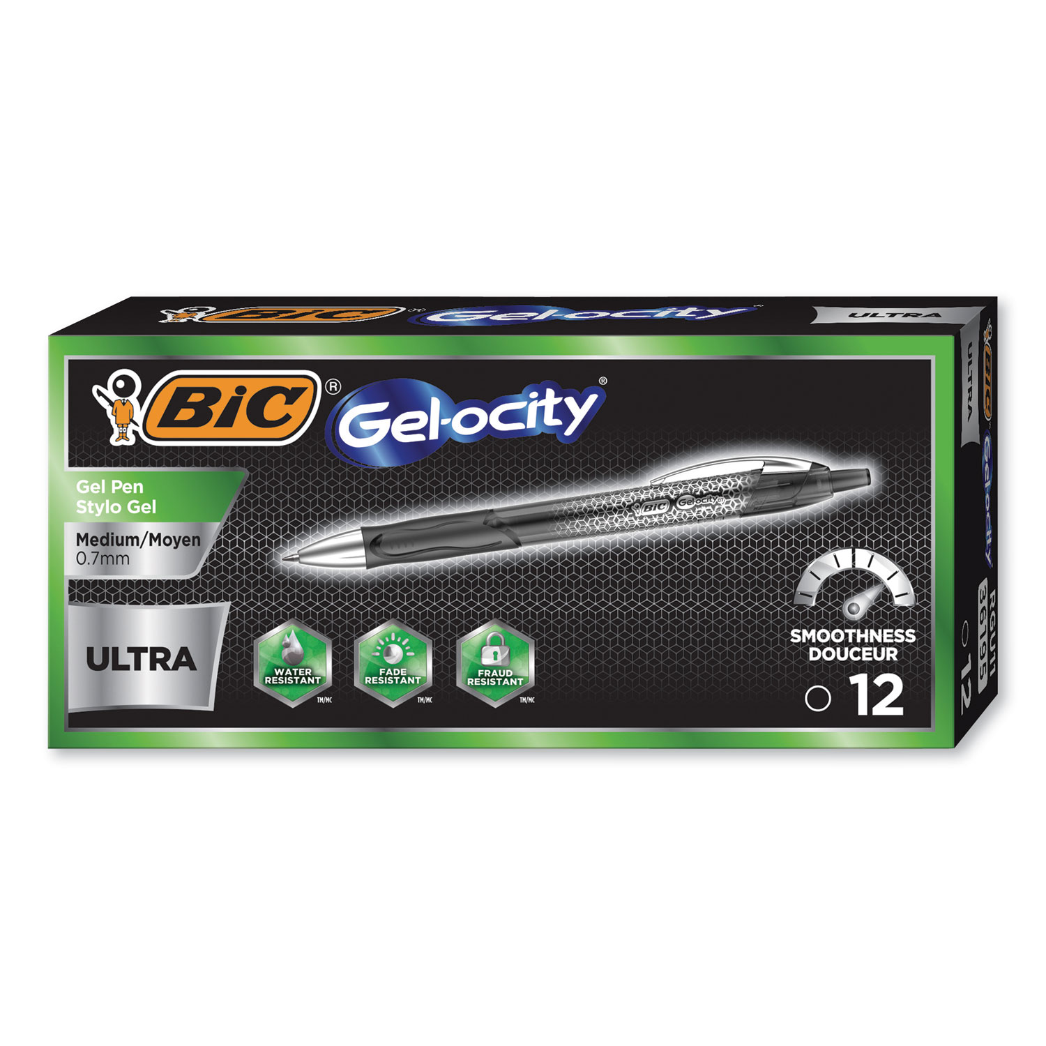  BIC RGU11BK Gel-ocity Ultra Retractable Gel Pen, Medium 0.7 mm, Black Ink/Barrel, Dozen (BICRGU11BK) 