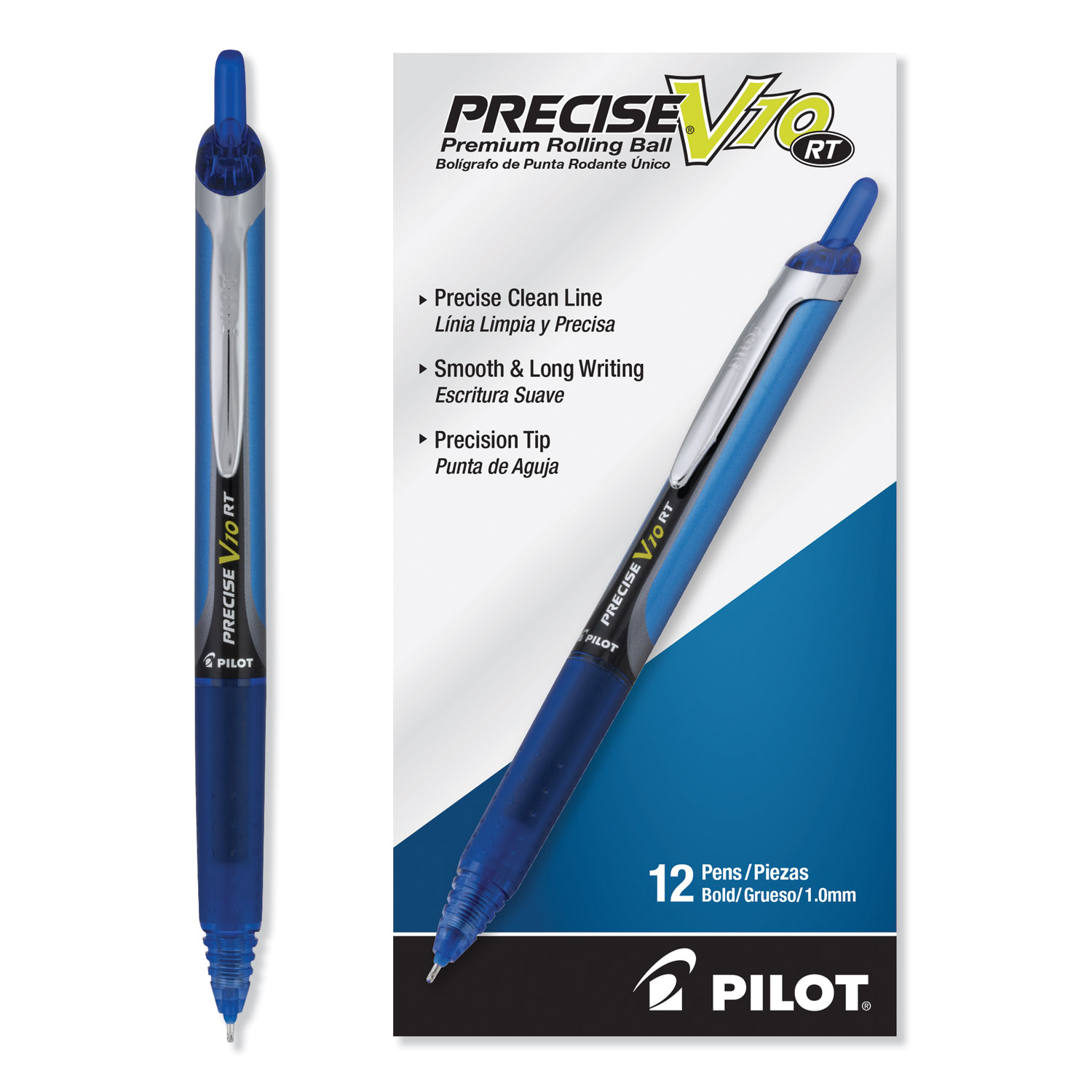  Pilot 13453 Precise V10RT Retractable Roller Ball Pen, Bold 1 mm, Blue Ink/Barrel, Dozen (PIL13453) 