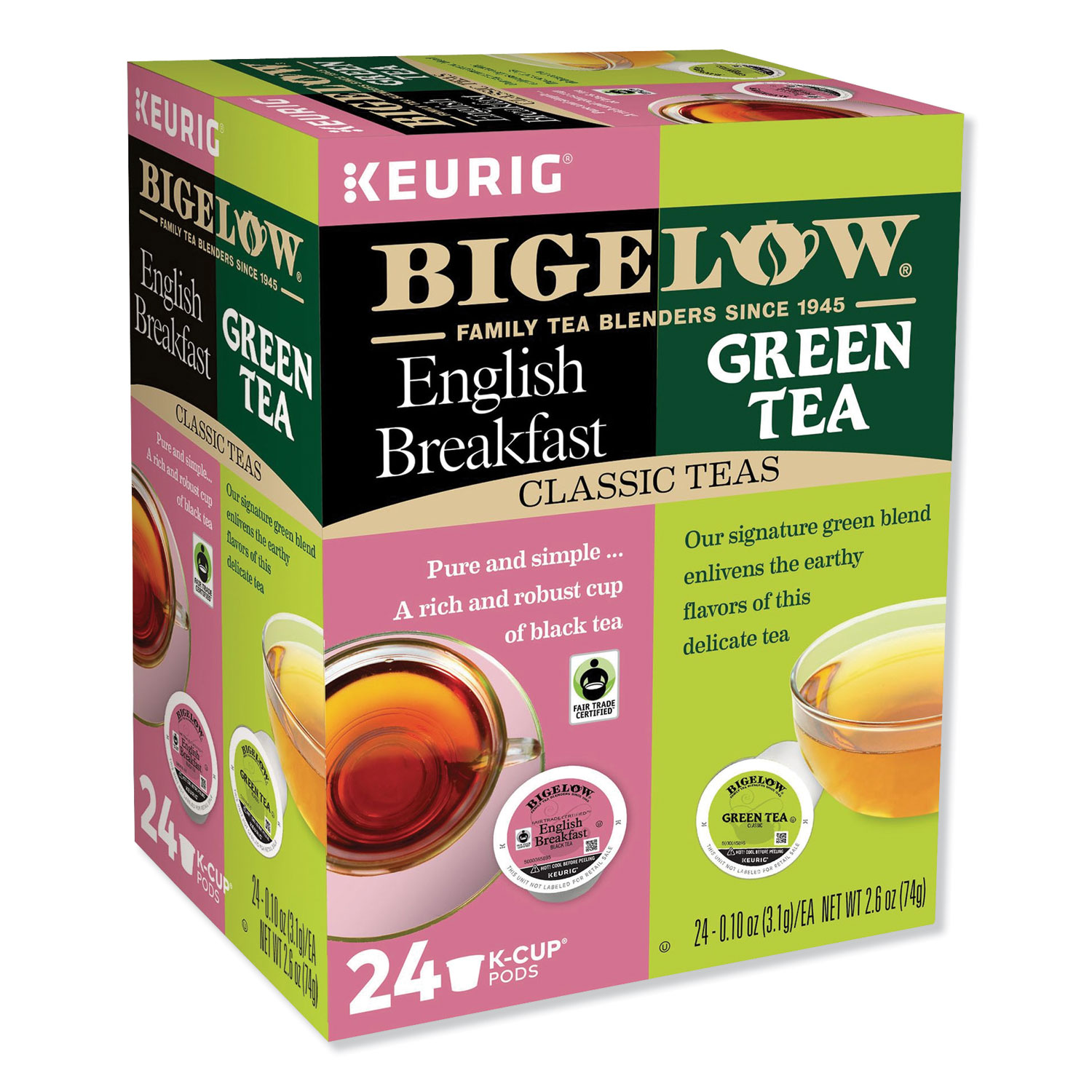  Bigelow 8355 Green Tea and English Breakfast Variety Pack, 24/Box (GMT8355) 