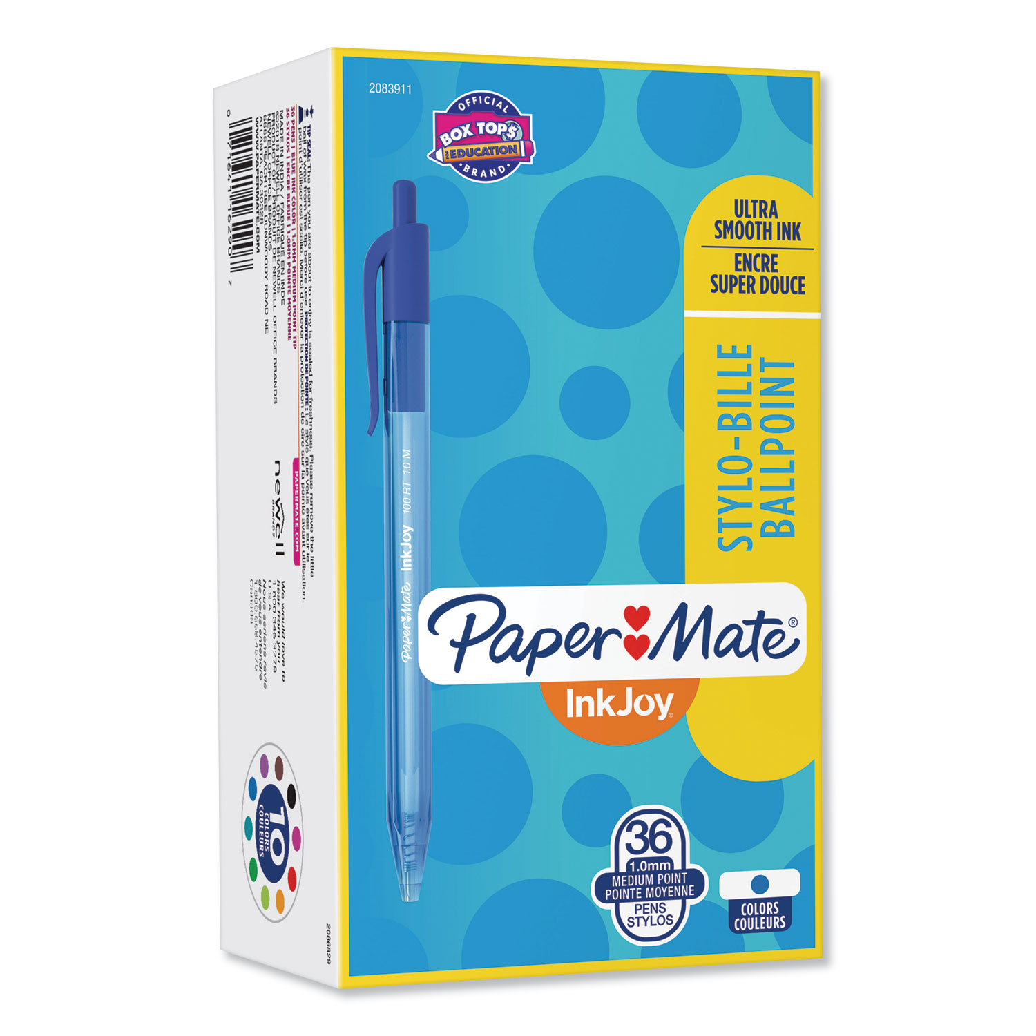  Paper Mate 2083911 InkJoy 100 RT Retractable Ballpoint Pen, Medium 1 mm, Blue Ink/Barrel, 36/Pack (PAP2083911) 
