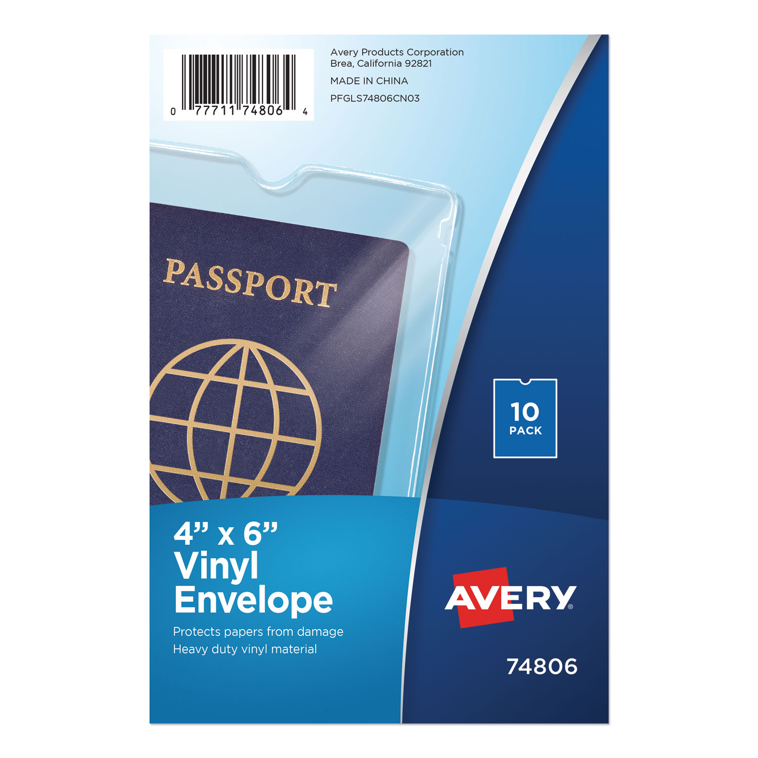  Avery 74806 Top-Load Clear Vinyl Envelopes w/Thumb Notch, 4 x 6, Clear, 10/Pack (AVE74806) 