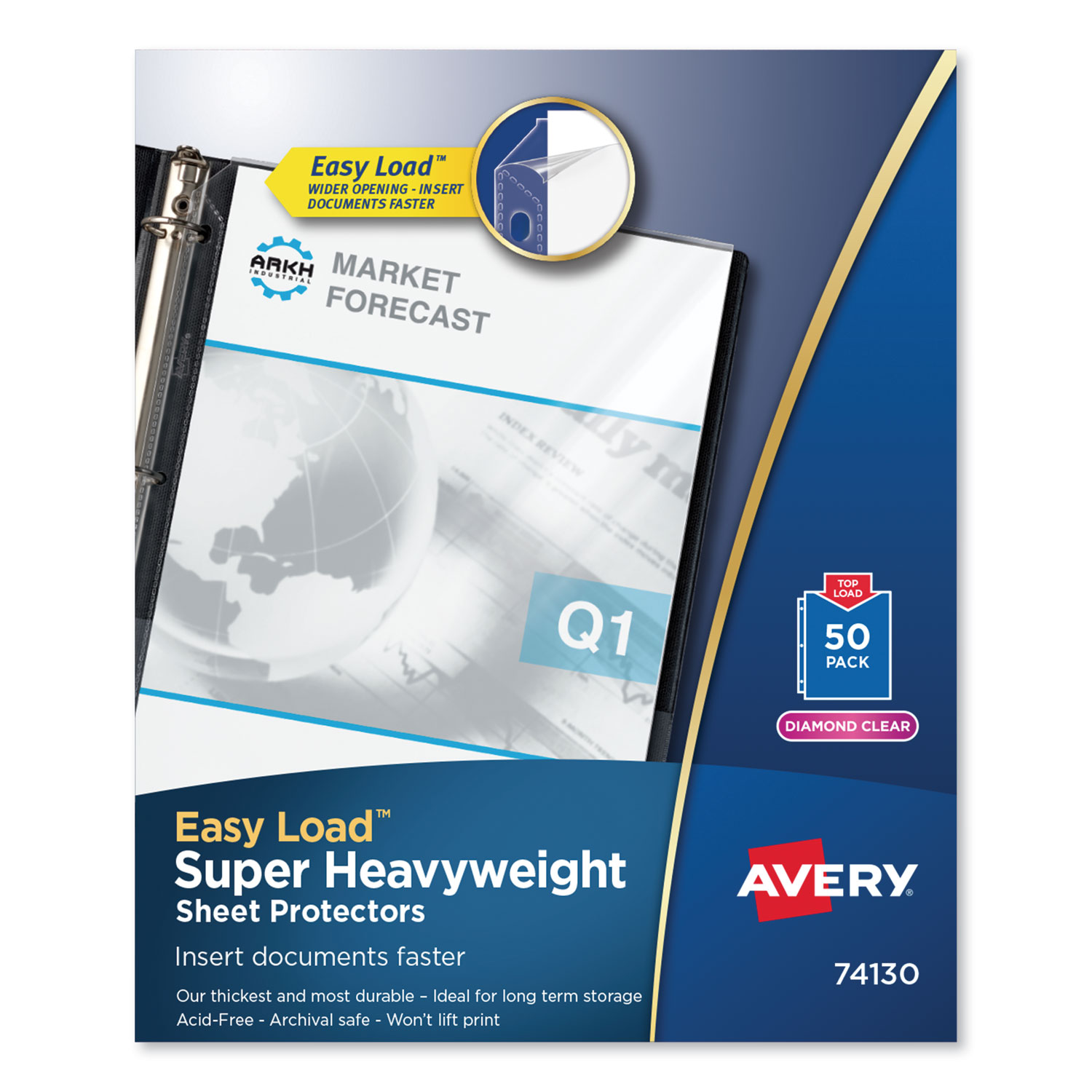  Avery 74130 Top-Load Poly Sheet Protector, Super Heavy Gauge, Letter, Diamond Clear, 50/Box (AVE74130) 