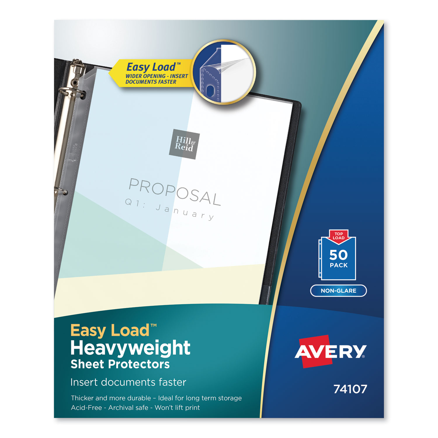  Avery 74107 Top-Load Poly Sheet Protectors, Heavy Gauge, Letter, Nonglare, 50/Box (AVE74107) 
