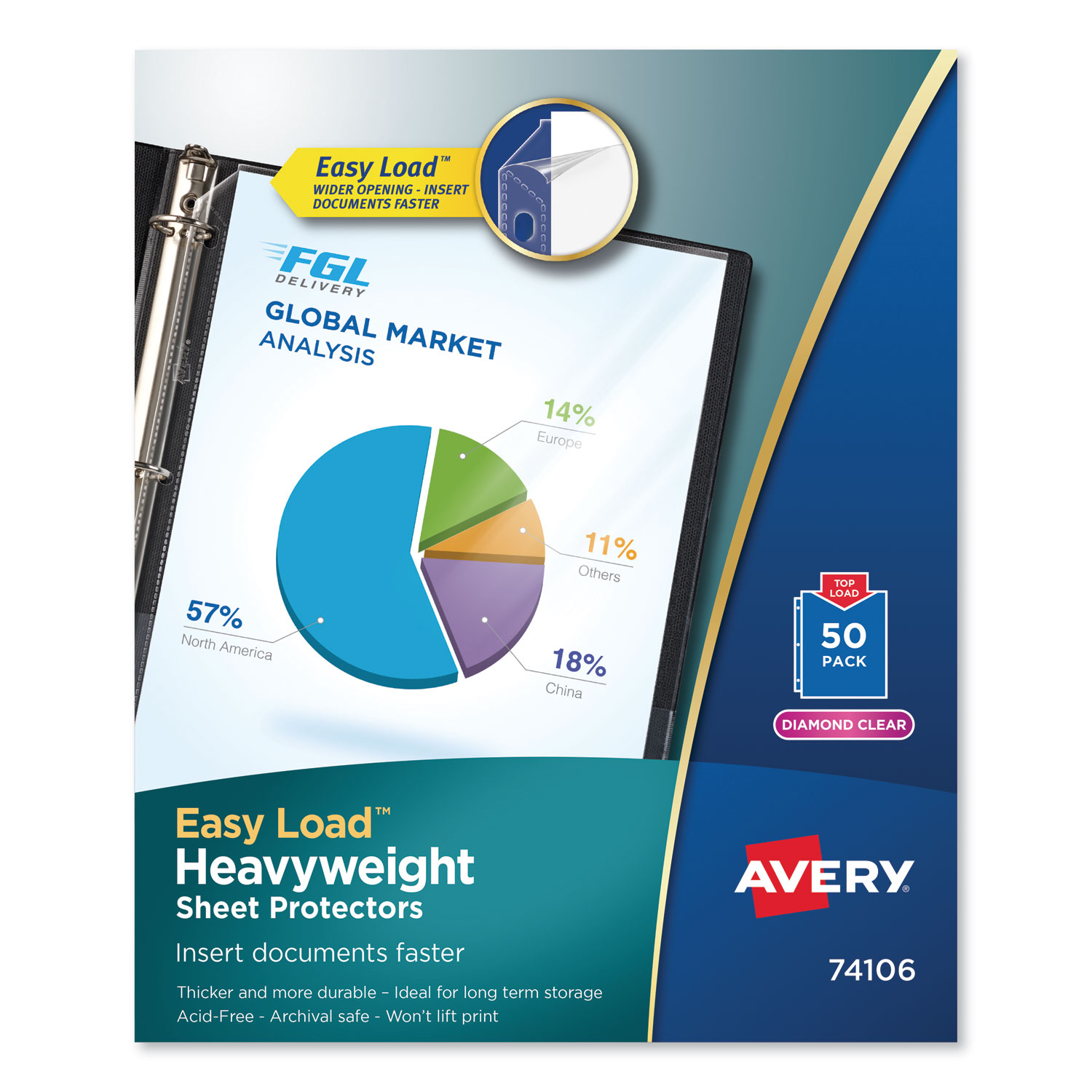  Avery 74106 Top-Load Poly Sheet Protectors, Heavy Gauge, Letter, Diamond Clear, 50/Box (AVE74106) 