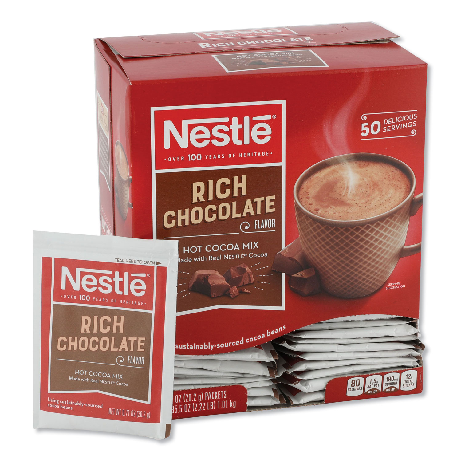  Nestlé 00050000254859 Hot Cocoa Mix, Rich Chocolate, .71oz, 50/Box (NES25485) 