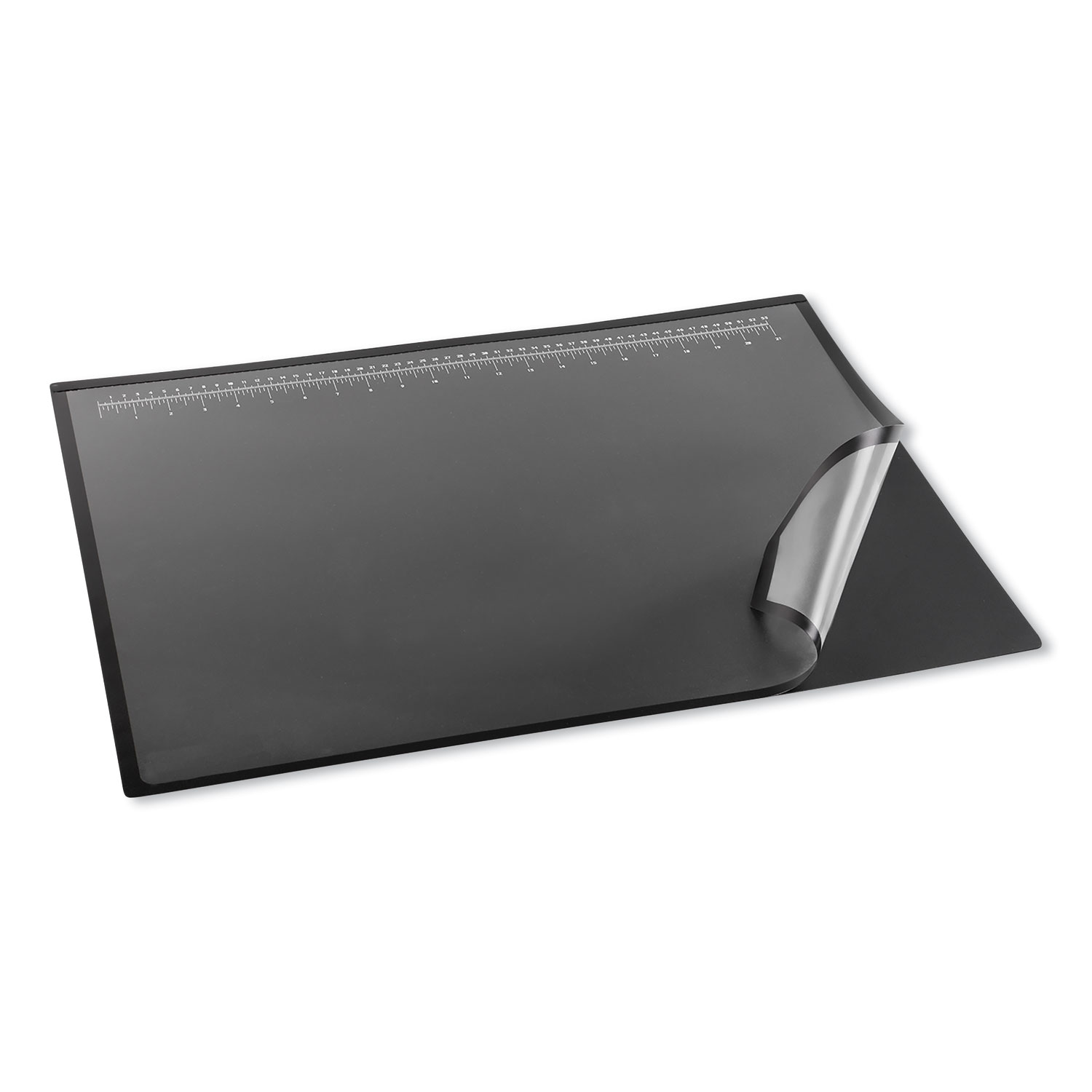 Desk Pad with Transparent Lift-Top Overlay and Antimicrobial Protection,  24 x 19, Black Pad, Transparent Frost Overlay