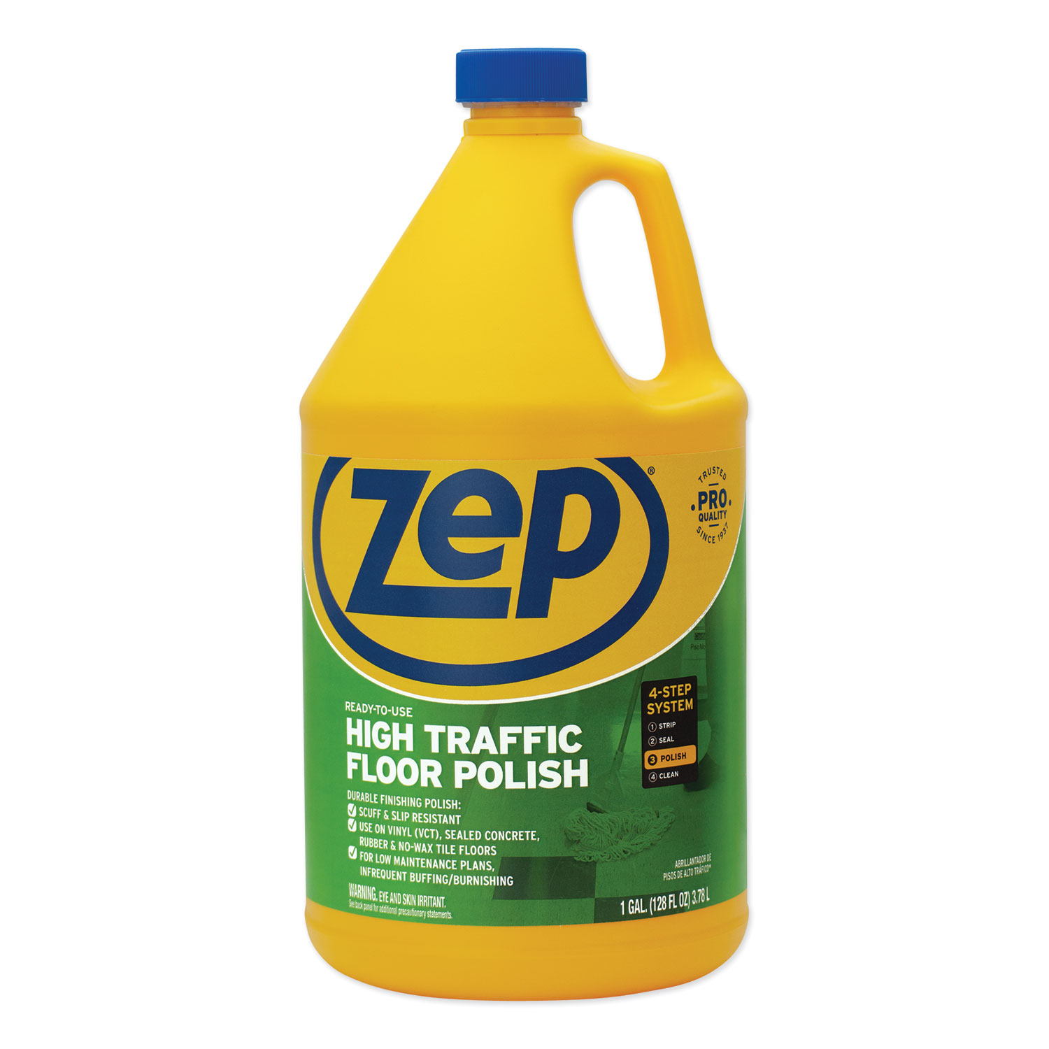  Zep Commercial ZUHTFF128 High Traffic Floor Polish, 1 gal, 4/Carton (ZPEZUHTFF128CT) 