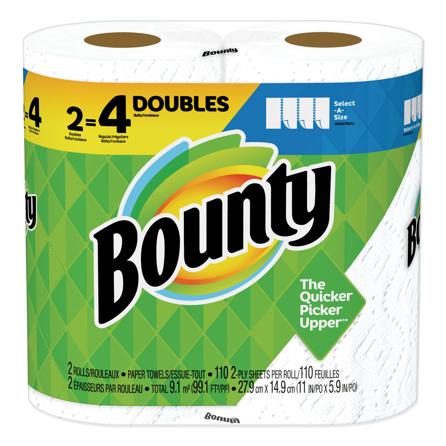  Bounty 76228 Select-a-Size Paper Towels, 2-Ply, White, 5.9 x 11, 110 Sheets/Roll, 2 Rolls/Pack, 12 Packs/Carton (PGC76228) 