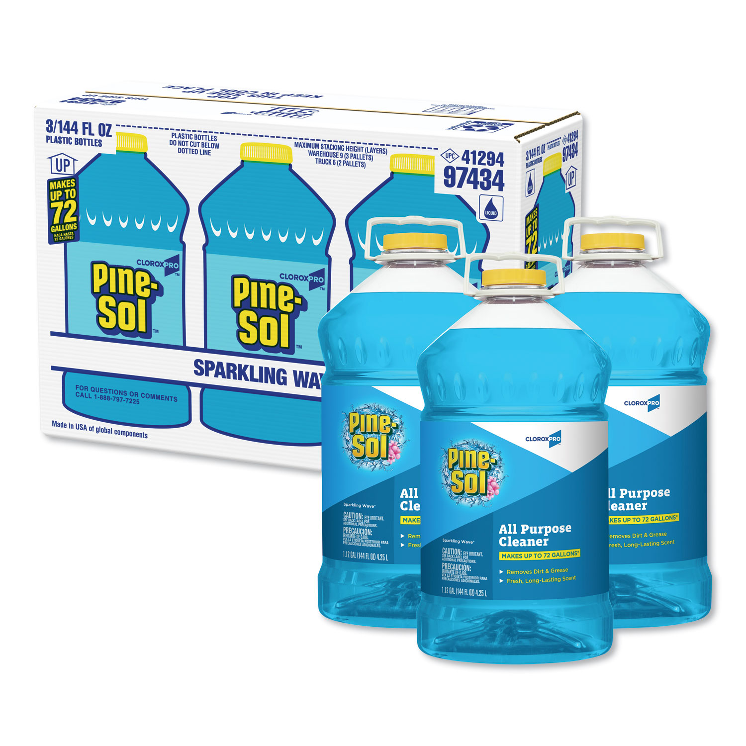  Pine-Sol 97434 All Purpose Cleaner, Sparkling Wave, 144 oz Bottle, 3/Carton (CLO97434) 