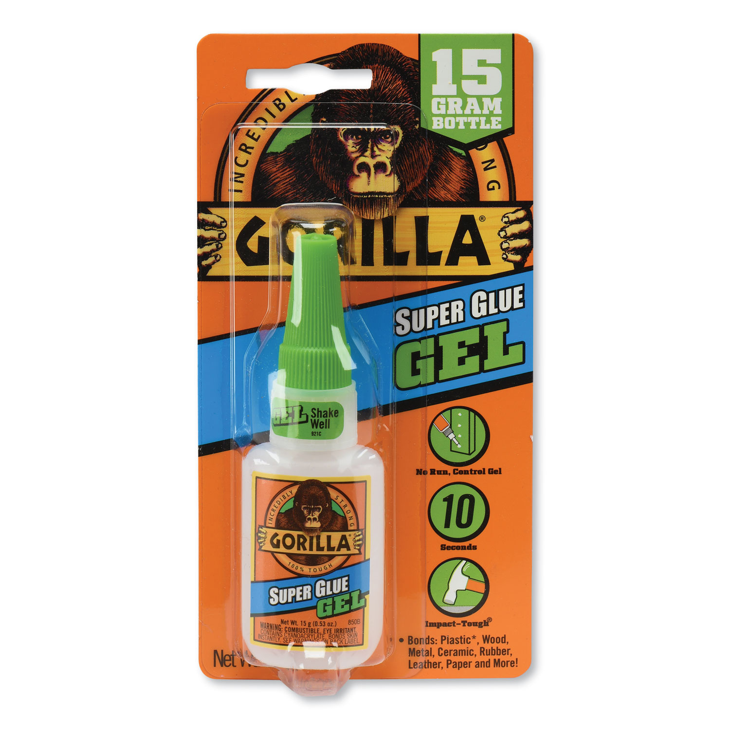 Gorilla Glue® Super Glue Gel, 0.53 oz, Dries Clear, 4/Carton