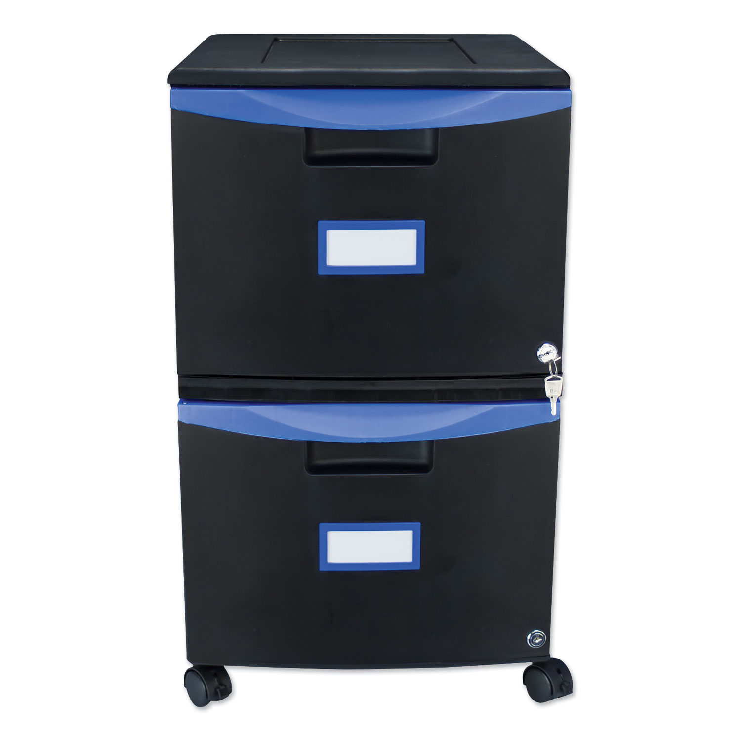  Storex 61314U01C Two-Drawer Mobile Filing Cabinet, 14.75w x 18.25d x 26h, Black/Blue (STX61314U01C) 