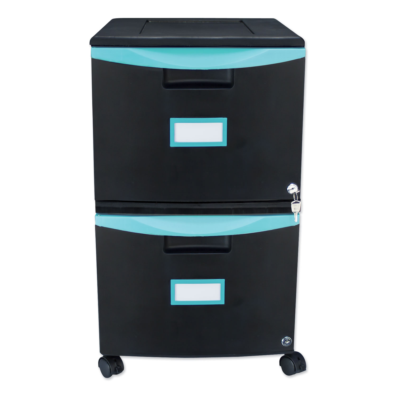 Storex 61315U01C Two-Drawer Mobile Filing Cabinet, 14.75w x 18.25d x 26h, Black/Teal (STX61315U01C) 