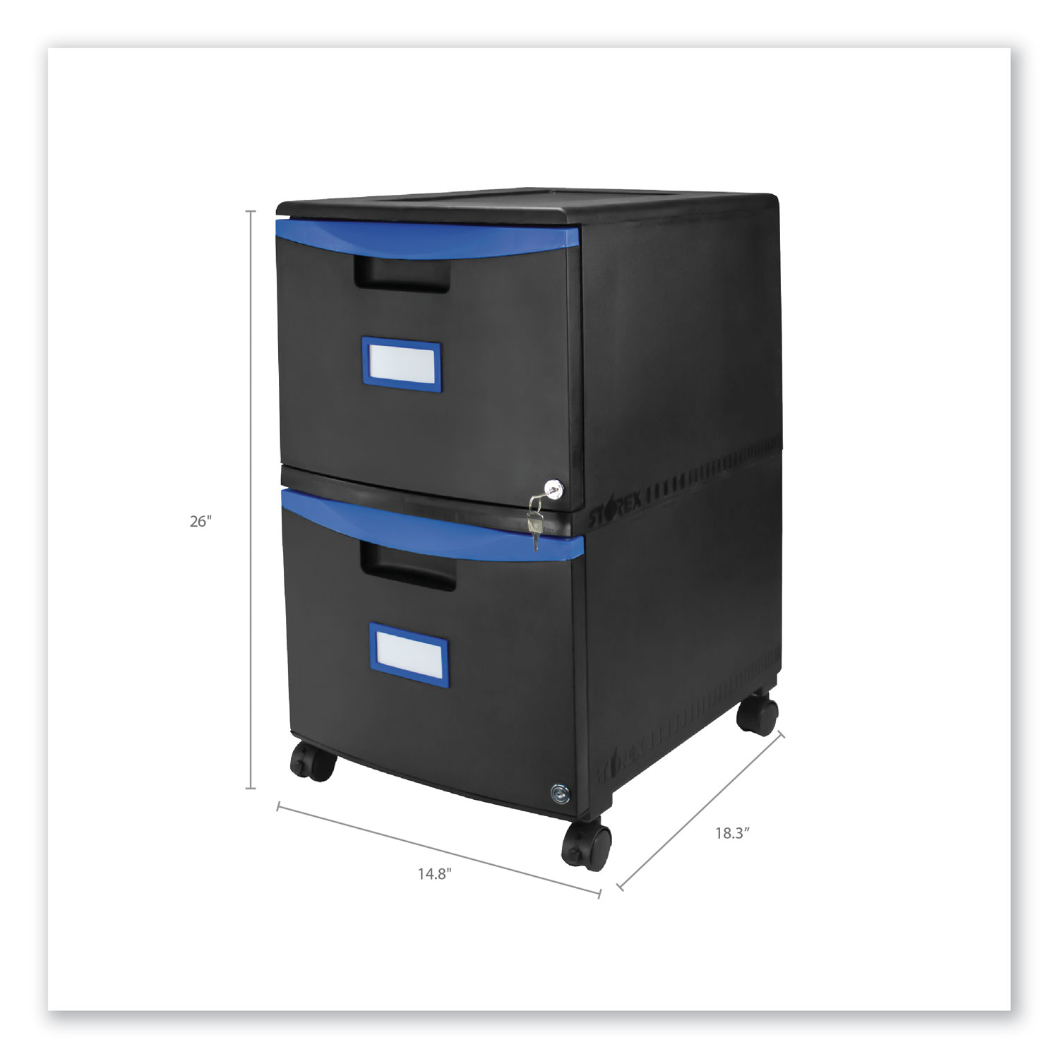 Storex 2-Drawer Mobile File Cabinet with Lock, Legal/Letter, Black