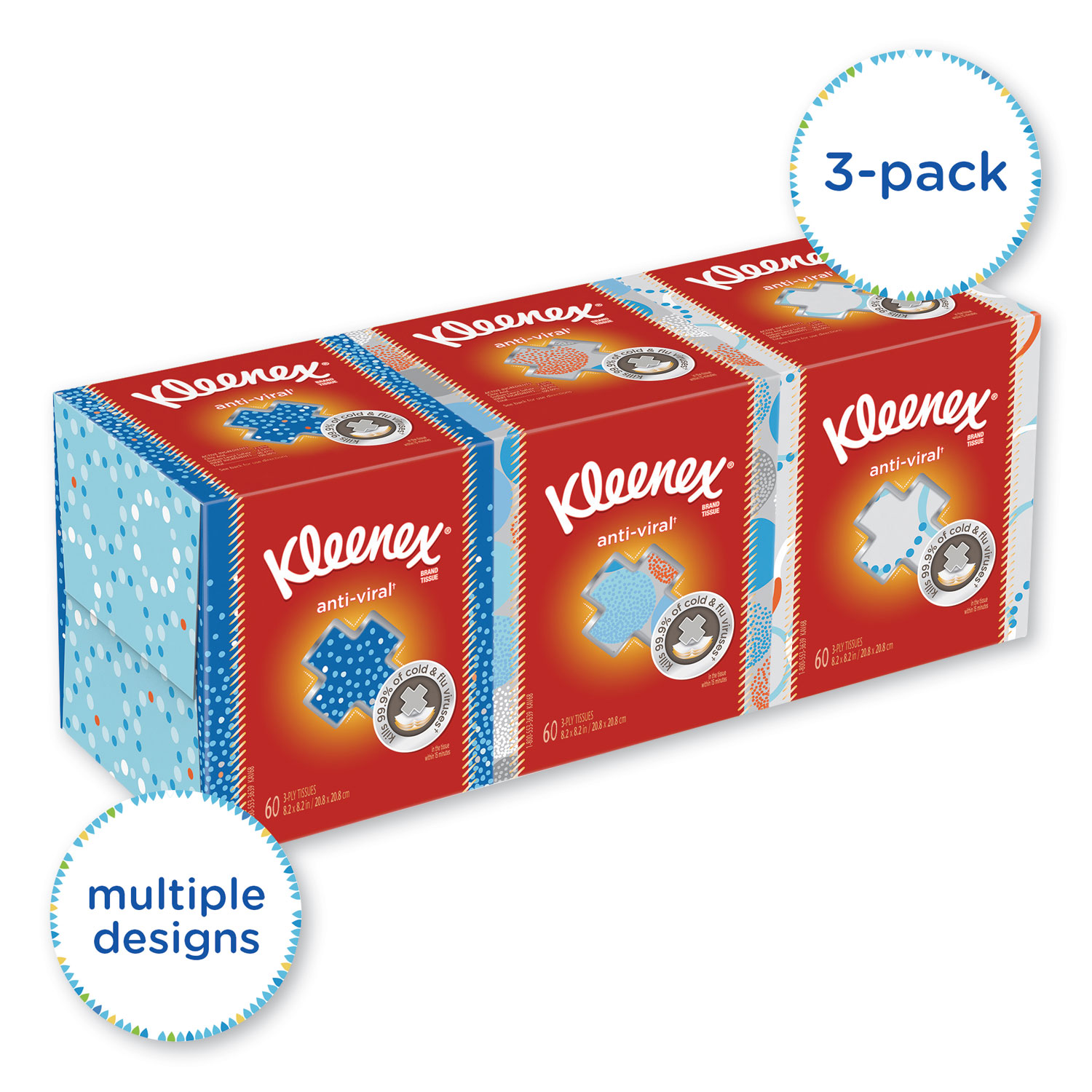  Kleenex 21286 Boutique Anti-Viral Tissue, 3-Ply, White, Pop-Up Box, 60/Box, 3 Boxes/Pack (KCC21286) 