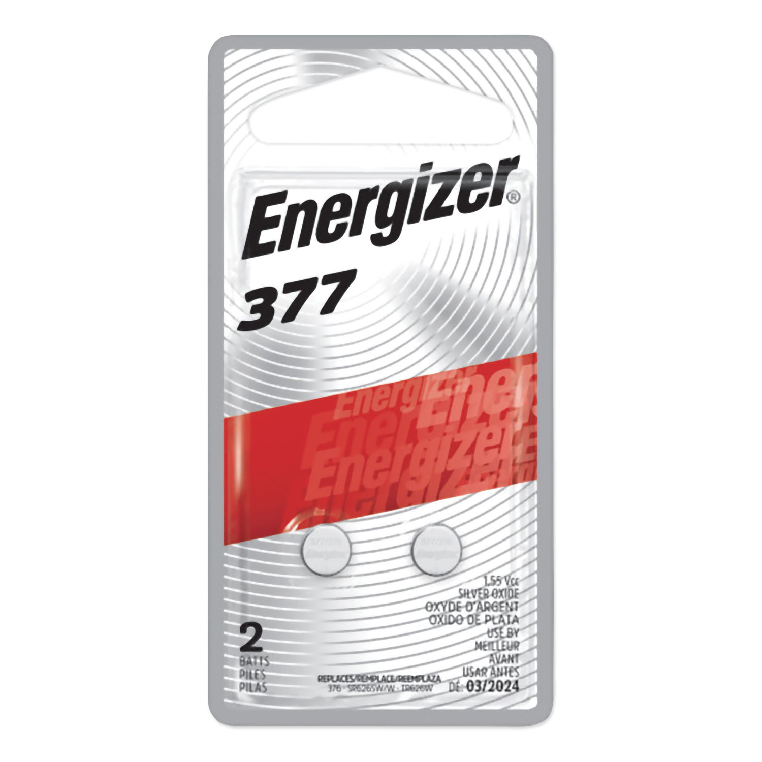  Energizer 377BPZ-2 377 Silver Oxide Button Cell Battery, 1.5V, 2/Pack (EVE377BPZ2) 