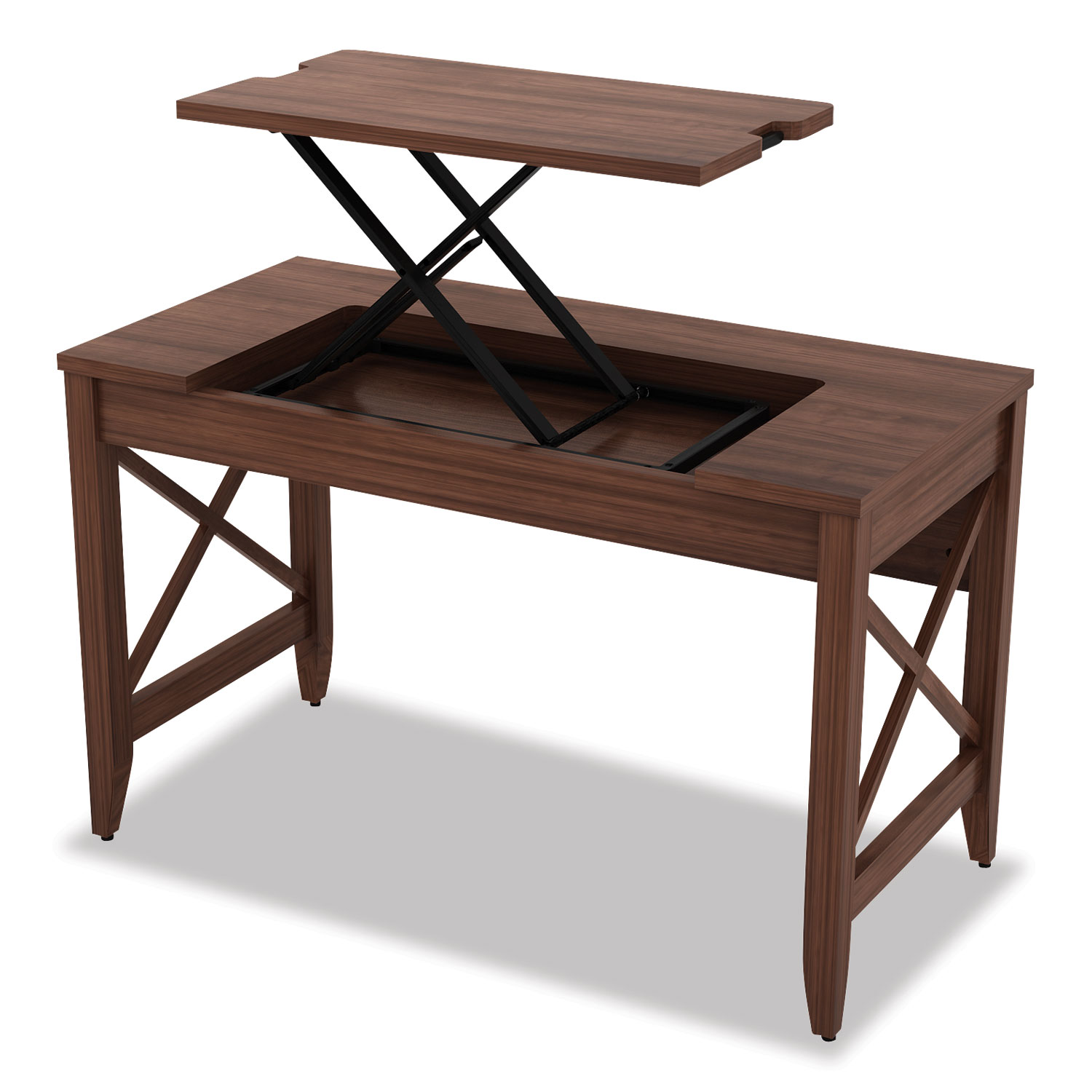 Sit-to-Stand Table Desk, 47.25w x 23.63d x 29.5 to 43.75h, Modern Walnut