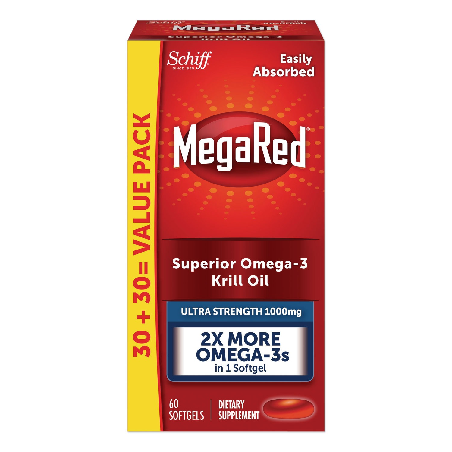  MegaRed 20525-99549 Ultra Strength Omega-3 Krill Oil Softgel, 60 Count (MEG99549EA) 