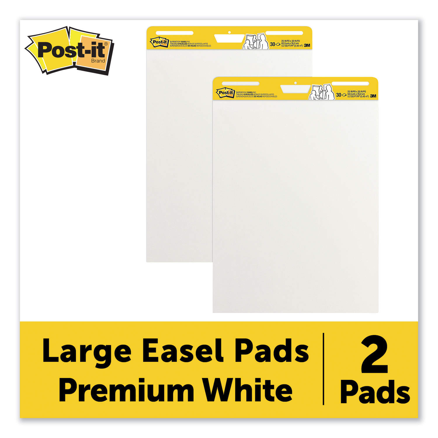 Vertical-Orientation Self-Stick Easel Pads, Presentation Format (1.5  Rule), 25 x 30, White, 30 Sheets, 2/Pack - mastersupplyonline