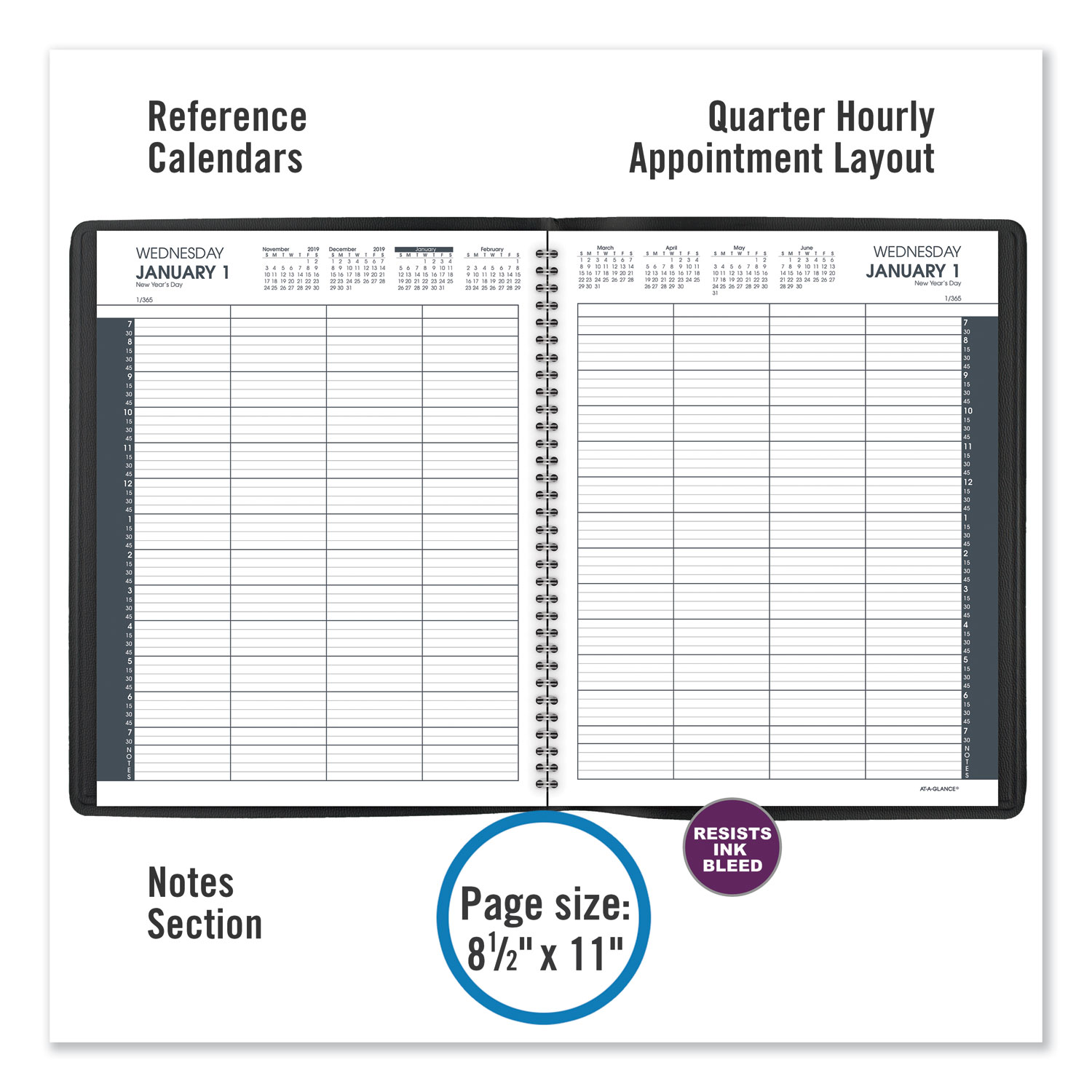 Eight-Person Group Daily Appointment Book, 11 x 8 1/2, White, 2020