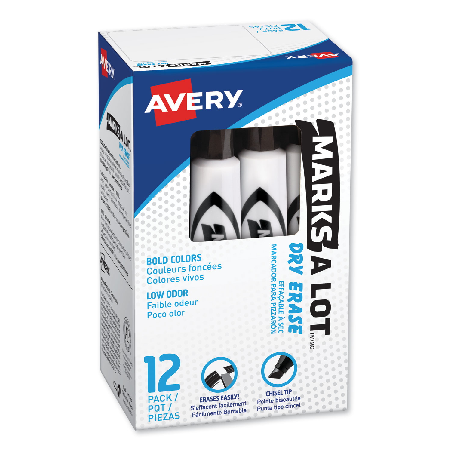  Avery 24408 MARKS A LOT Desk-Style Dry Erase Marker, Broad Chisel Tip, Black, Dozen (AVE24408) 