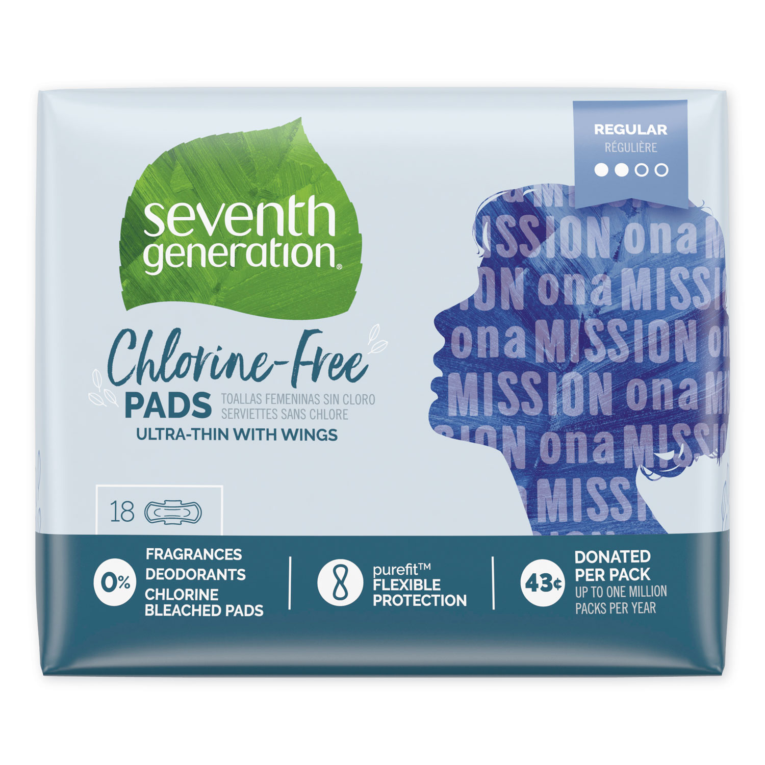  Seventh Generation 450022PK Chlorine-Free Ultra Thin Pads with Wings, Regular, 18/Pack (SEV450022PK) 
