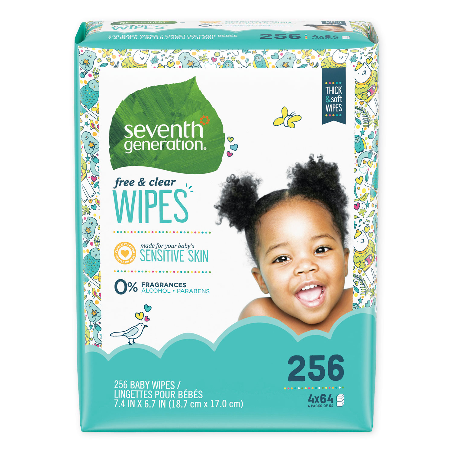  Seventh Generation 34219 Free & Clear Baby Wipes, Refill, Unscented, White, 256/Pack (SEV34219) 