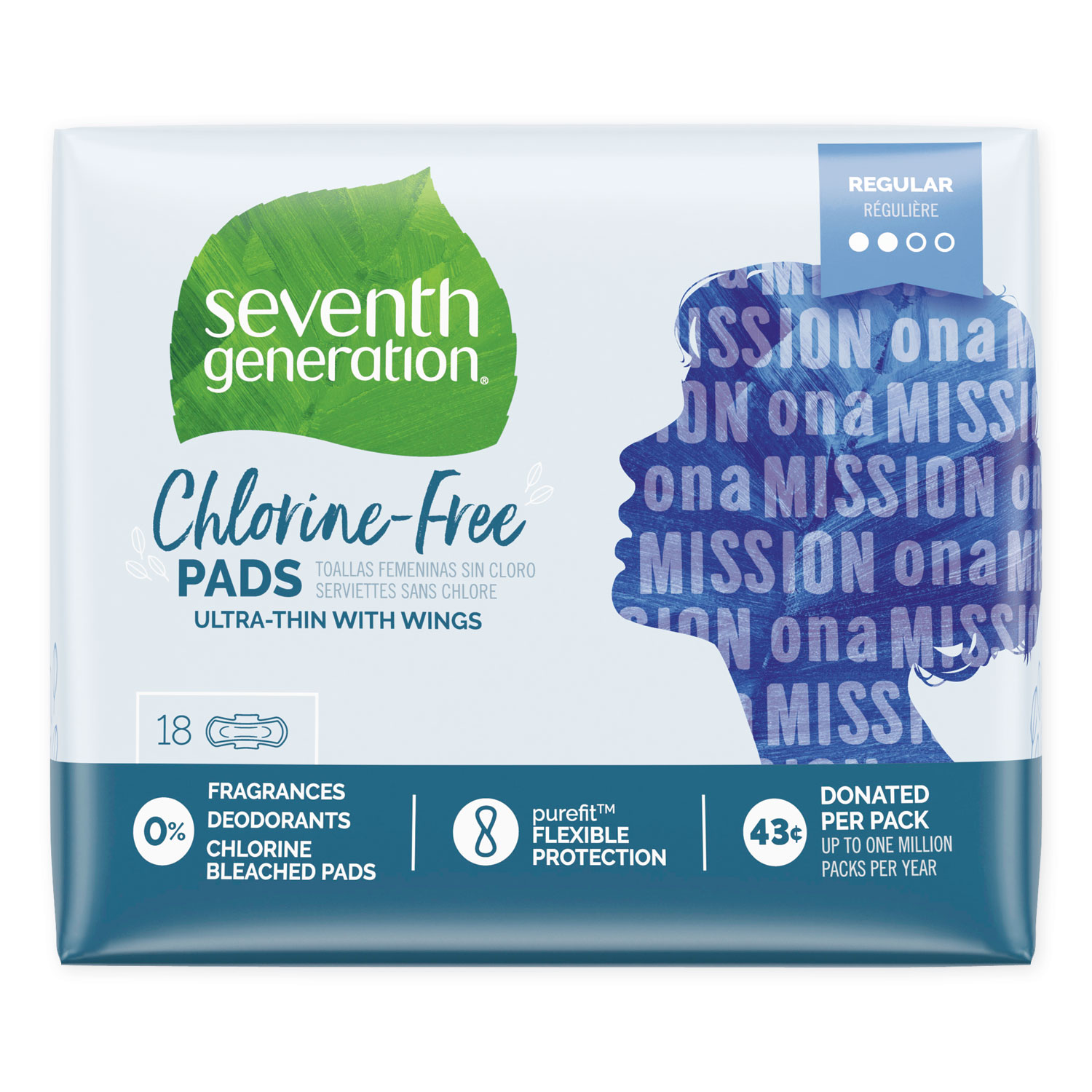  Seventh Generation 450022 Chlorine-Free Ultra Thin Pads with Wings, Regular, 18/Pack, 6 Packs/Carton (SEV450022) 