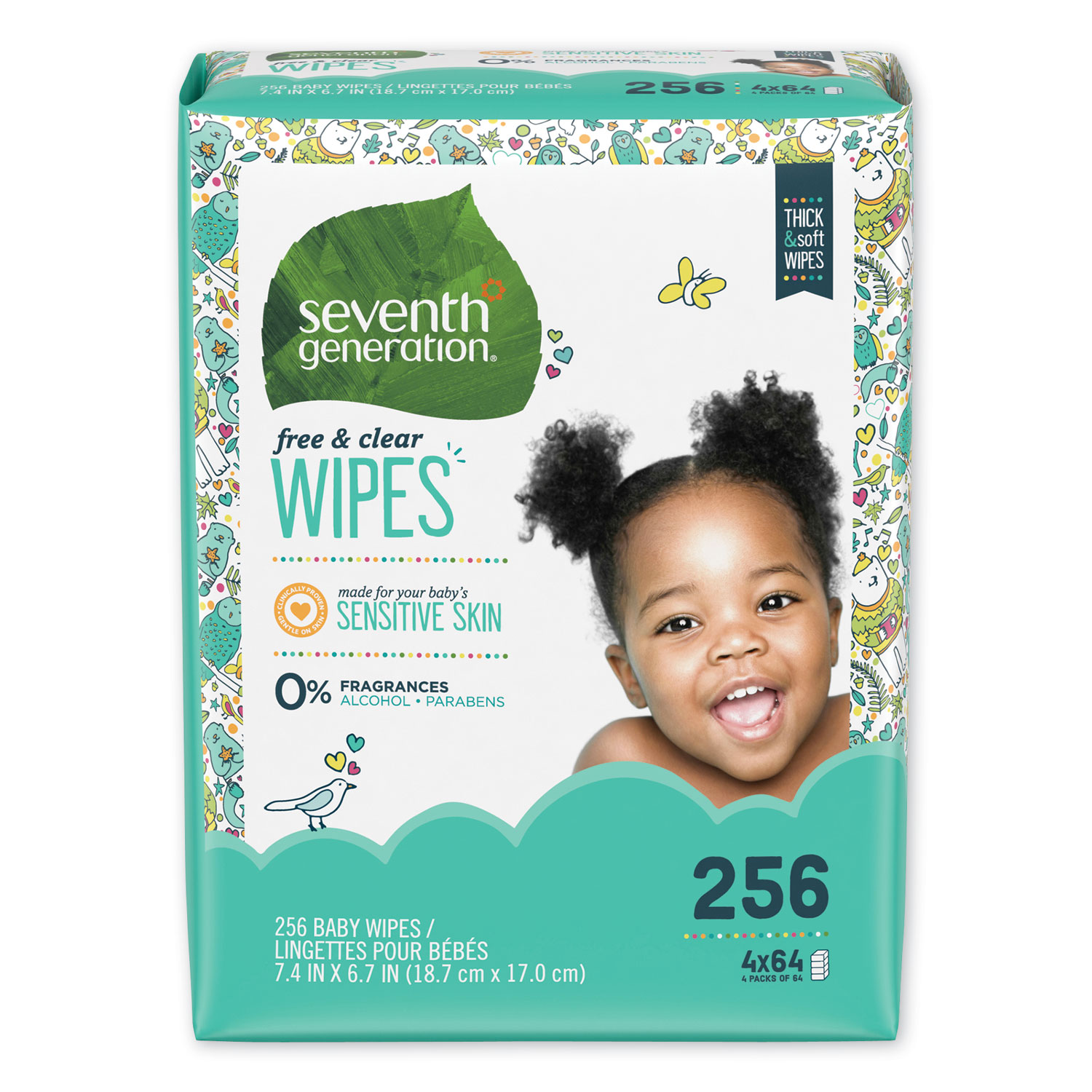 Free & Clear Baby Wipes, Refill, Unscented, White, 256/PK, 3 PK/CT