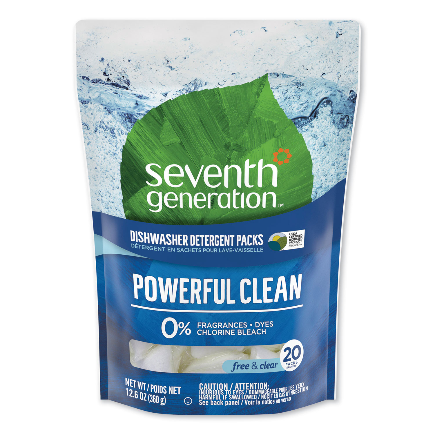  Seventh Generation 22818 Natural Dishwasher Detergent Concentrated Packs, Free & Clear, 20 Packets/Pack (SEV22818PK) 