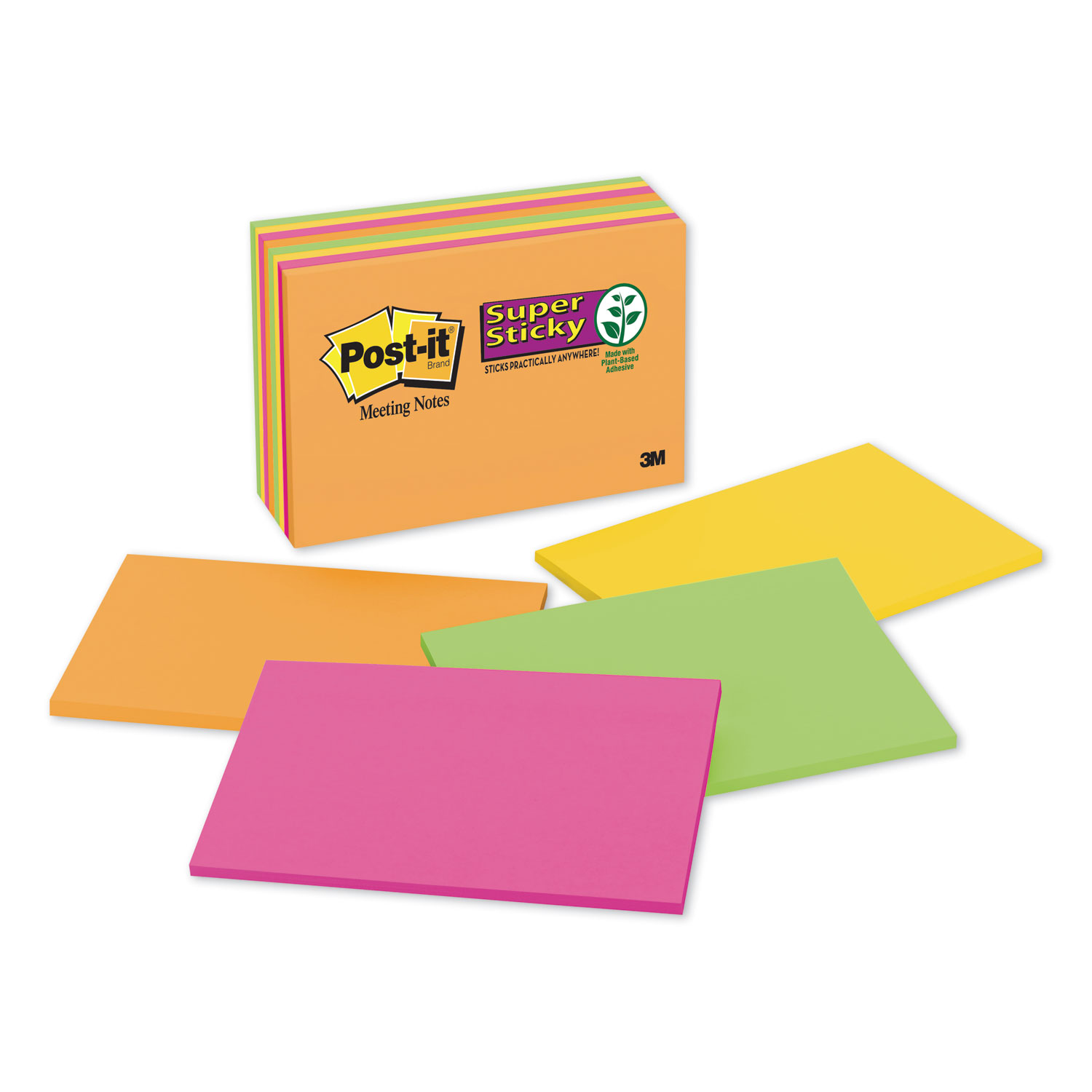  Post-it Notes Super Sticky 6445-SSP Meeting Notes in Rio de Janeiro Colors, 6 x 4, 45-Sheet, 8/Pack (MMM6445SSP) 