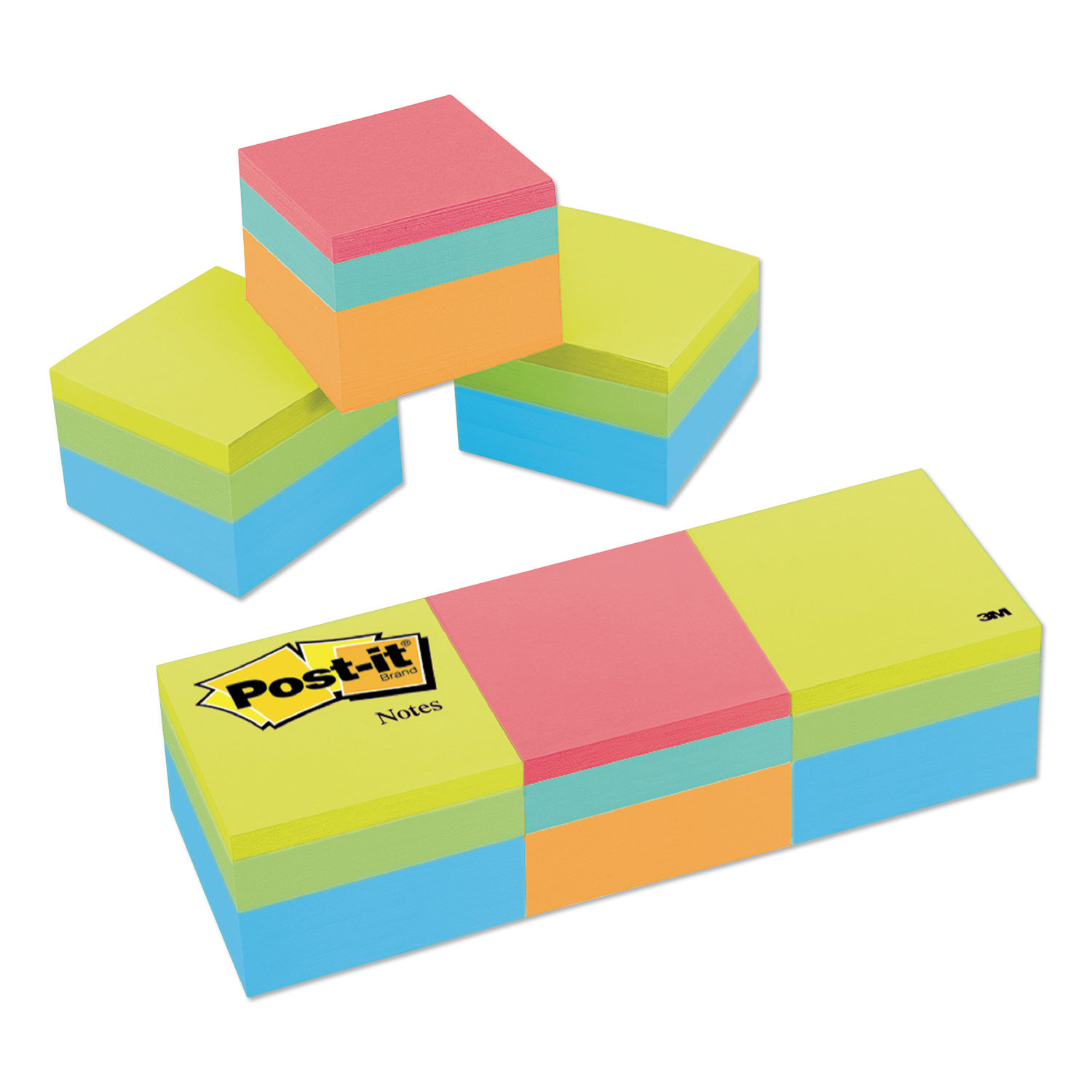  Post-it Notes 2051-3PK Mini Cubes, 1 7/8 x 1 7/8, Orange Wav/Green Wave, 400-Sheet, 3/Pack (MMM20513PK) 