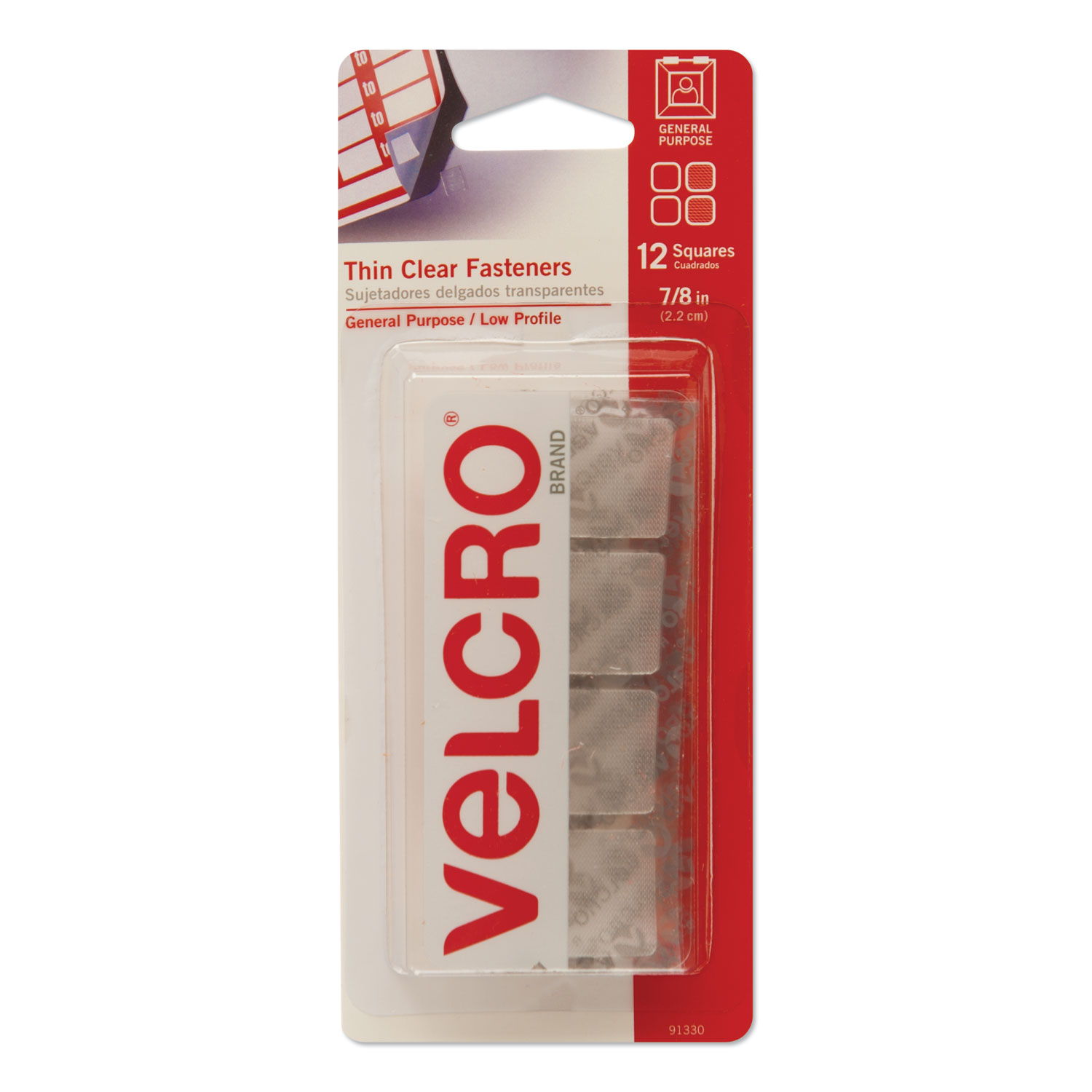  VELCRO Brand 91330 Sticky-Back Fasteners, Removable Adhesive, 0.88 x 0.88, Clear, 12/Pack (VEK91330) 