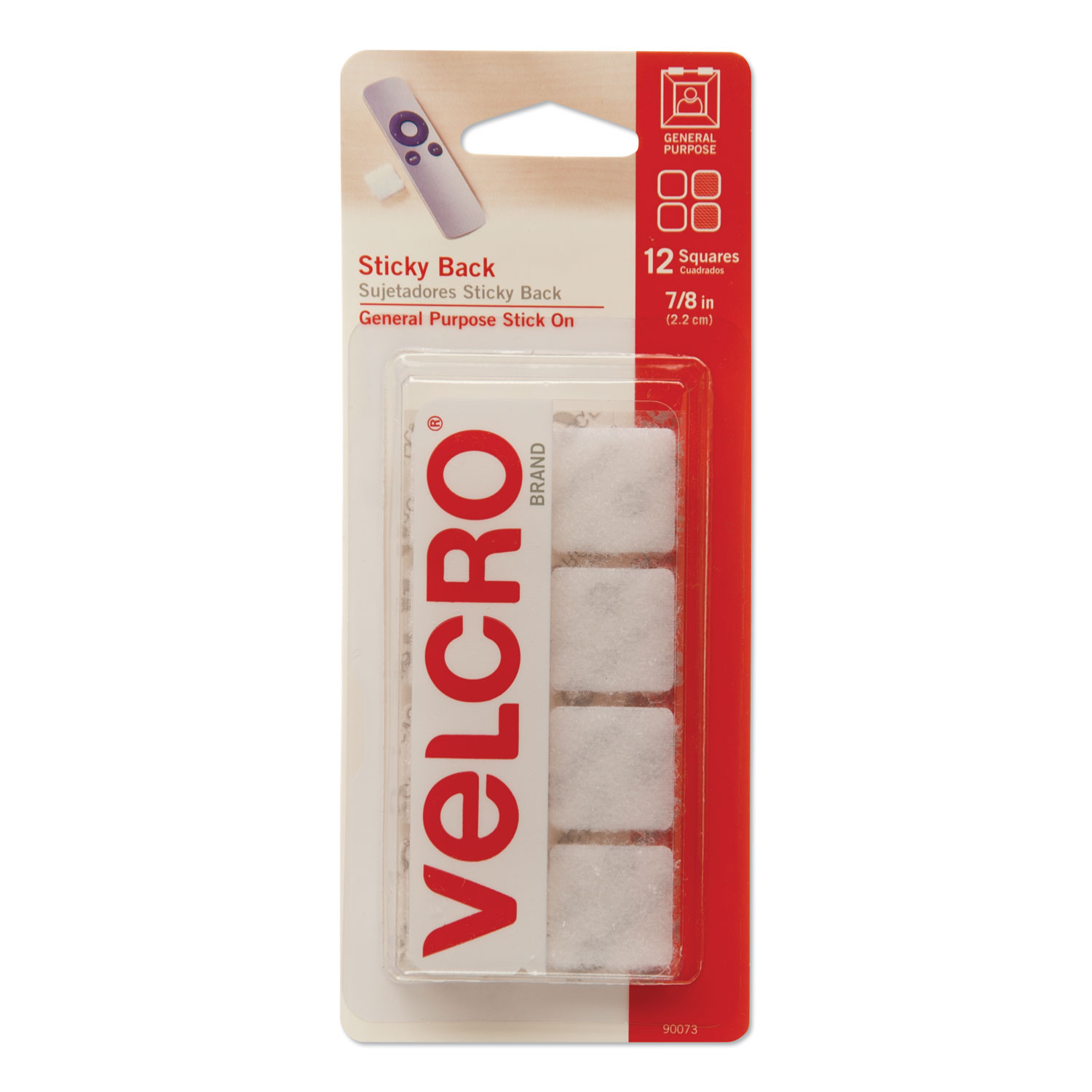  VELCRO Brand 90073 Sticky-Back Fasteners, Removable Adhesive, 0.88 x 0.88, White, 12/Pack (VEK90073) 