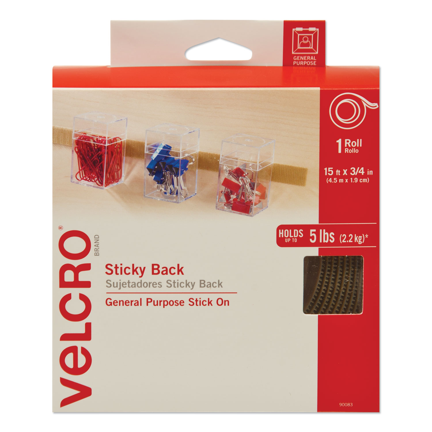  VELCRO Brand 90083 Sticky-Back Fasteners with Dispenser, Removable Adhesive, 0.75 x 15 ft, Beige (VEK90083) 
